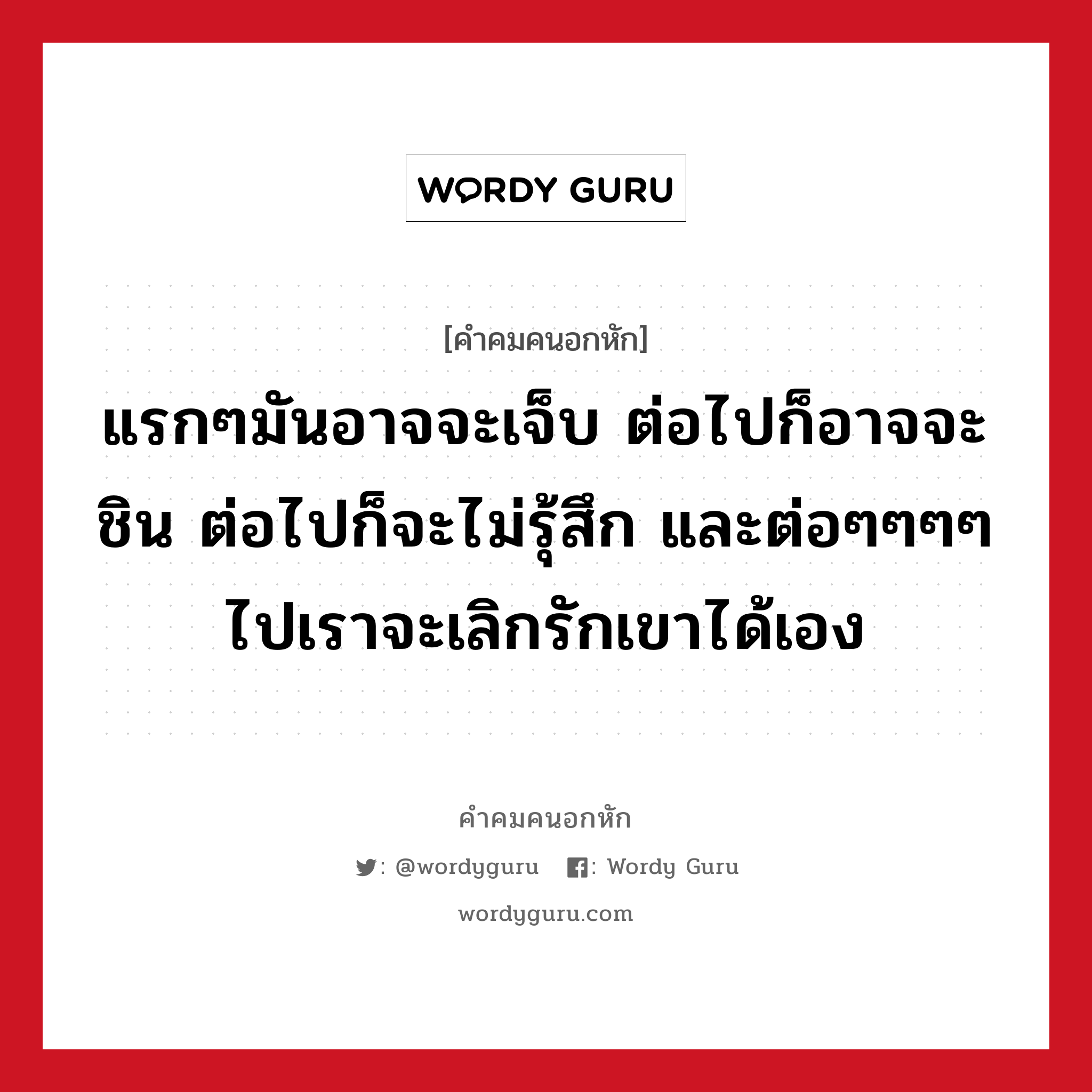 แรกๆมันอาจจะเจ็บ ต่อไปก็อาจจะชิน ต่อไปก็จะไม่รุ้สึก และต่อๆๆๆๆไปเราจะเลิกรักเขาได้เอง, คําคมคนอกหัก แรกๆมันอาจจะเจ็บ ต่อไปก็อาจจะชิน ต่อไปก็จะไม่รุ้สึก และต่อๆๆๆๆไปเราจะเลิกรักเขาได้เอง