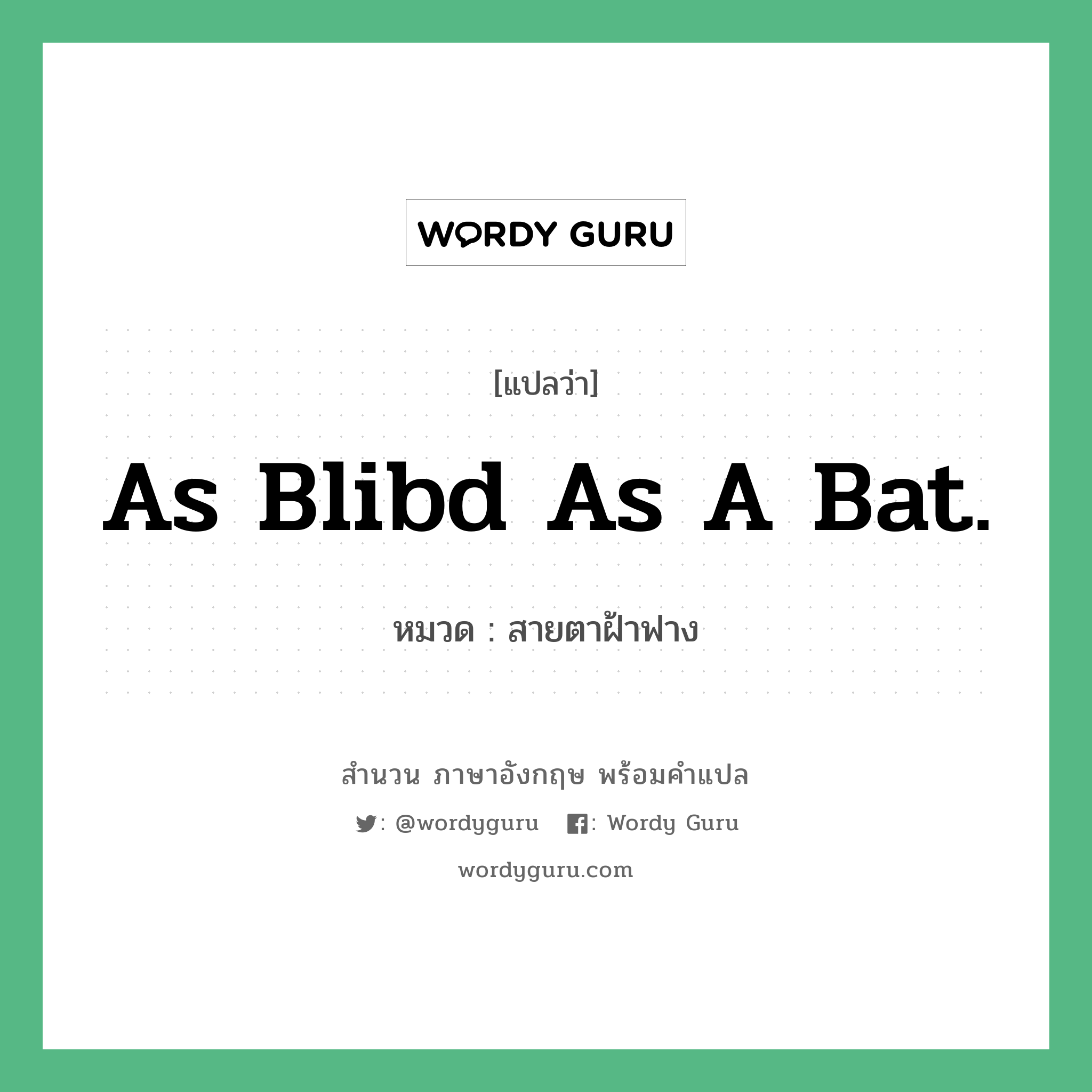 as blibd as a bat. แปลว่า?, สำนวนภาษาอังกฤษ as blibd as a bat. หมวด สายตาฝ้าฟาง