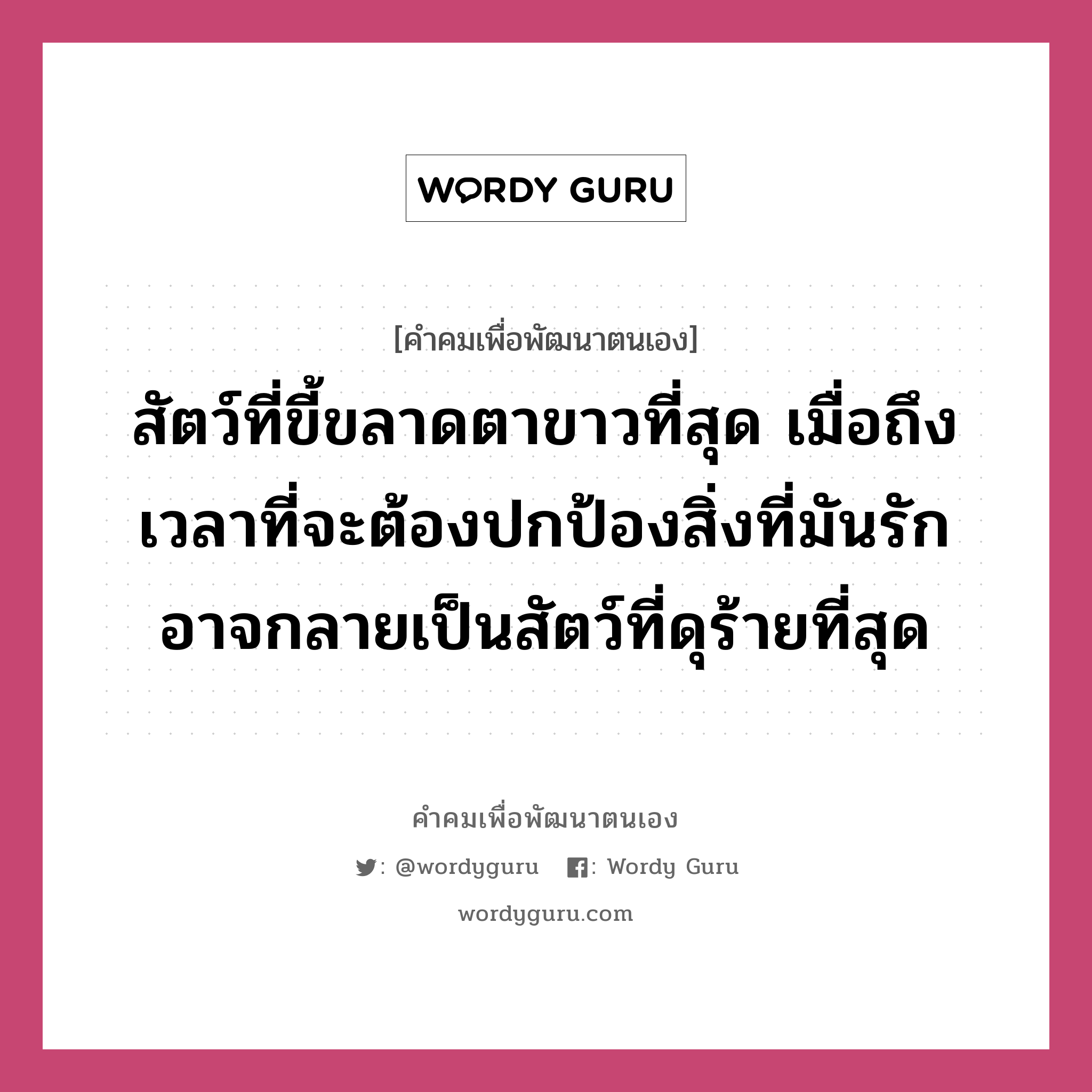 สัตว์ที่ขี้ขลาดตาขาวที่สุด เมื่อถึงเวลาที่จะต้องปกป้องสิ่งที่มันรักอาจกลายเป็นสัตว์ที่ดุร้ายที่สุด, คำคมเพื่อพัฒนาตนเอง สัตว์ที่ขี้ขลาดตาขาวที่สุด เมื่อถึงเวลาที่จะต้องปกป้องสิ่งที่มันรักอาจกลายเป็นสัตว์ที่ดุร้ายที่สุด