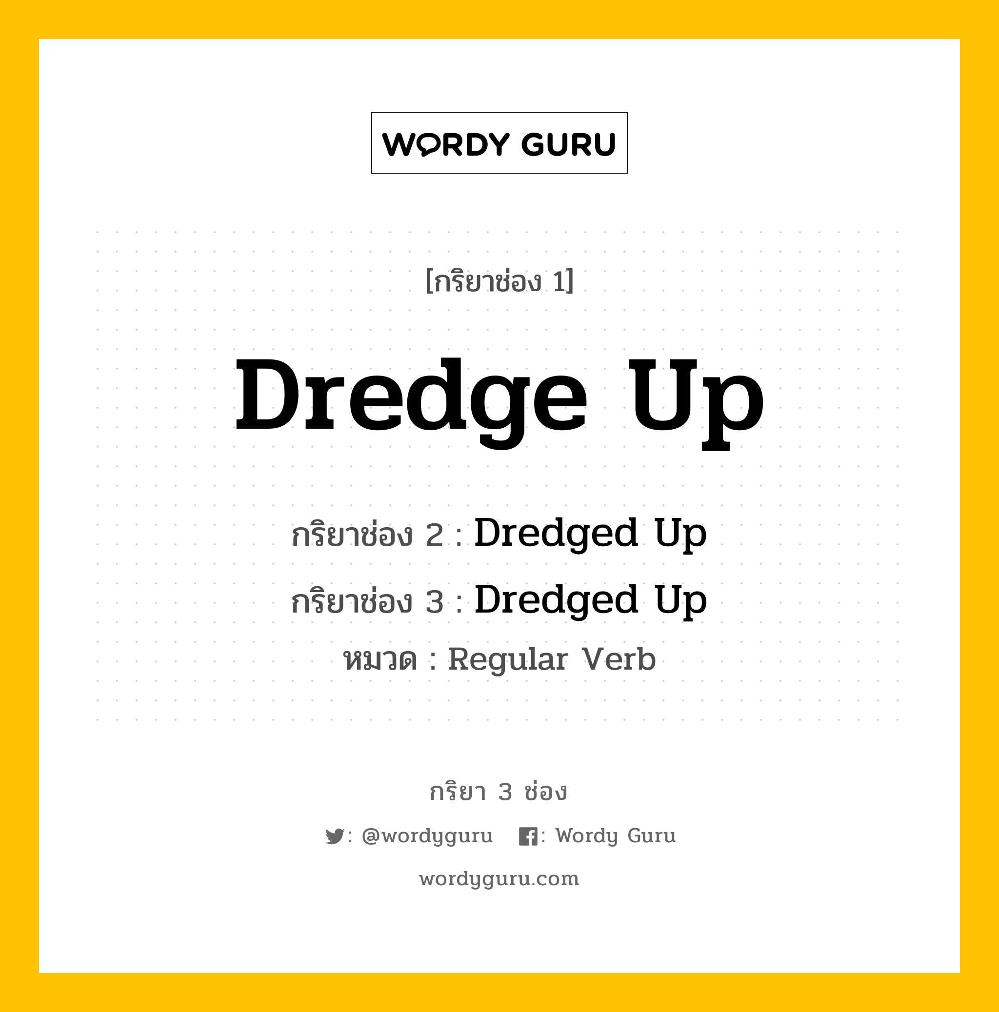 กริยา 3 ช่อง: Dredge Up ช่อง 2 Dredge Up ช่อง 3 คืออะไร, กริยาช่อง 1 Dredge Up กริยาช่อง 2 Dredged Up กริยาช่อง 3 Dredged Up หมวด Regular Verb หมวด Regular Verb