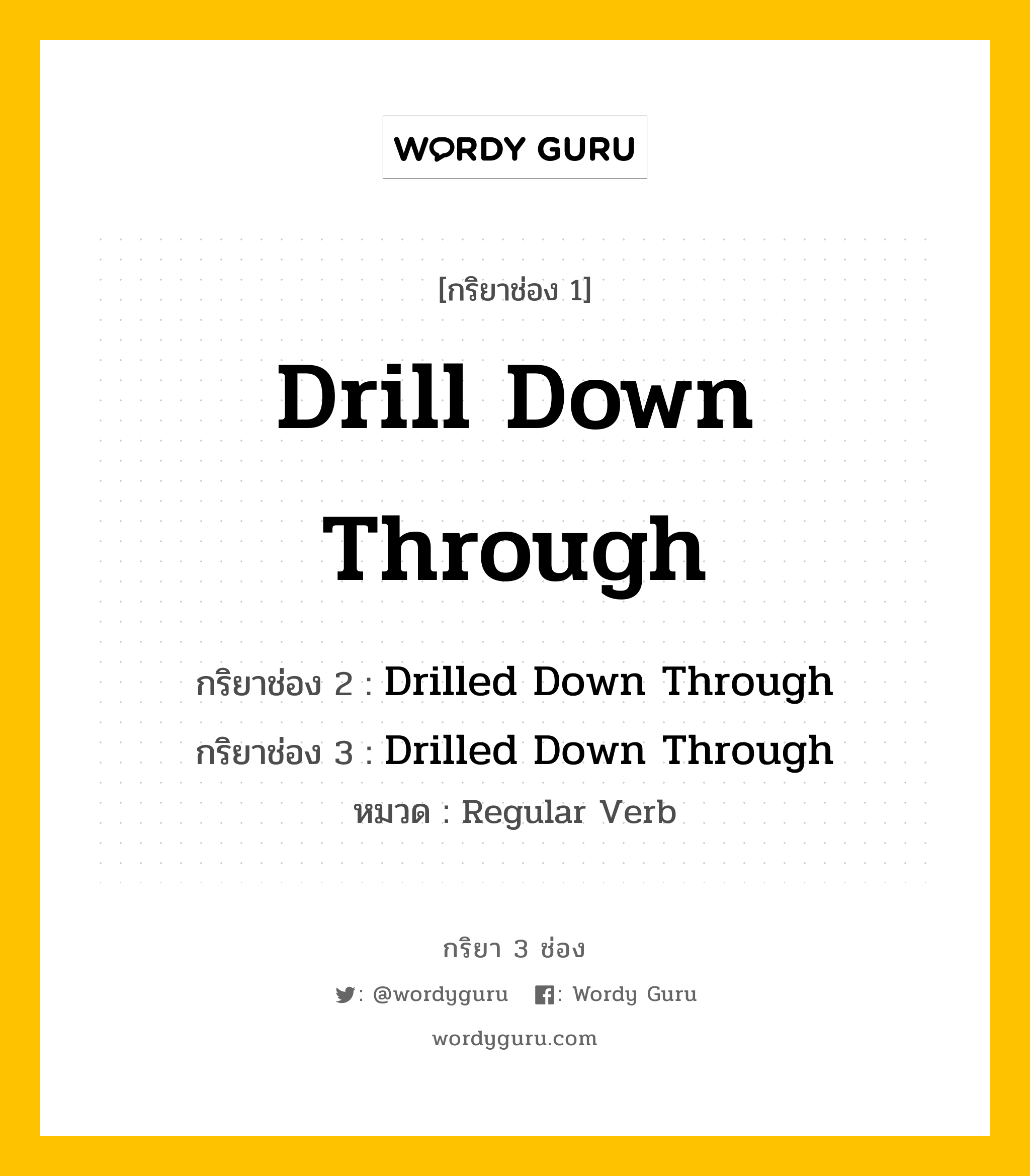 กริยา 3 ช่อง: Drill Down Through ช่อง 2 Drill Down Through ช่อง 3 คืออะไร, กริยาช่อง 1 Drill Down Through กริยาช่อง 2 Drilled Down Through กริยาช่อง 3 Drilled Down Through หมวด Regular Verb หมวด Regular Verb