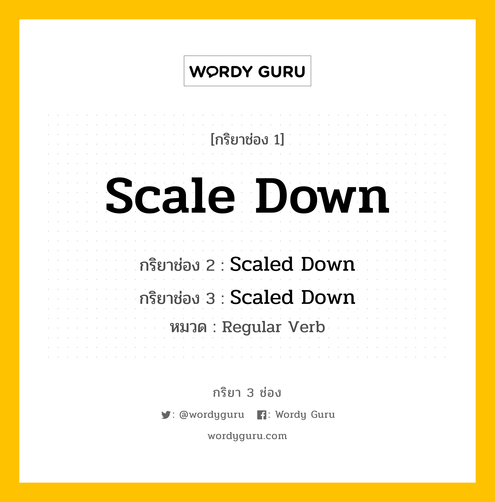 กริยา 3 ช่อง: Scale Down ช่อง 2 Scale Down ช่อง 3 คืออะไร, กริยาช่อง 1 Scale Down กริยาช่อง 2 Scaled Down กริยาช่อง 3 Scaled Down หมวด Regular Verb หมวด Regular Verb