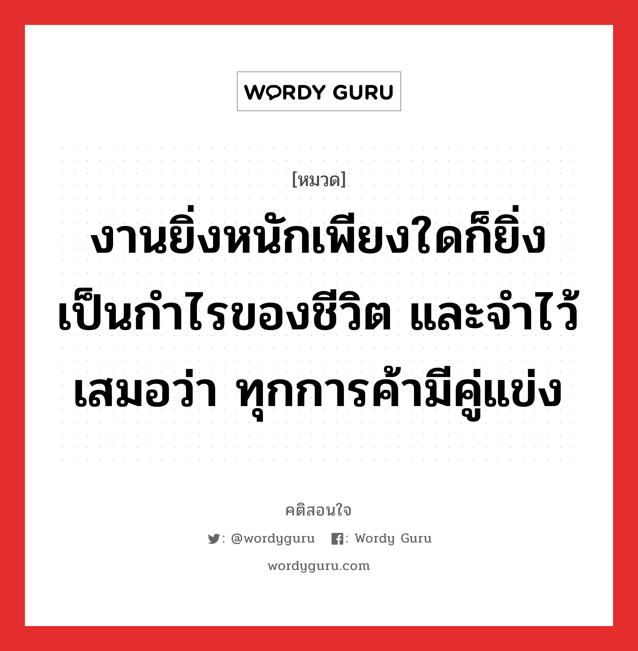 งานยิ่งหนักเพียงใดก็ยิ่งเป็นกำไรของชีวิต และจำไว้เสมอว่า ทุกการค้ามีคู่แข่ง, คติสอนใจ งานยิ่งหนักเพียงใดก็ยิ่งเป็นกำไรของชีวิต และจำไว้เสมอว่า ทุกการค้ามีคู่แข่ง หมวด งานยิ่งหนักเพียงใดก็ยิ่งเป็นกำไรของชีวิต และจำไว้เสมอว่า ทุกการค้ามีคู่แข่ง คำคมแก้จน ออมเงิน หมวด คำคมแก้จน ออมเงิน