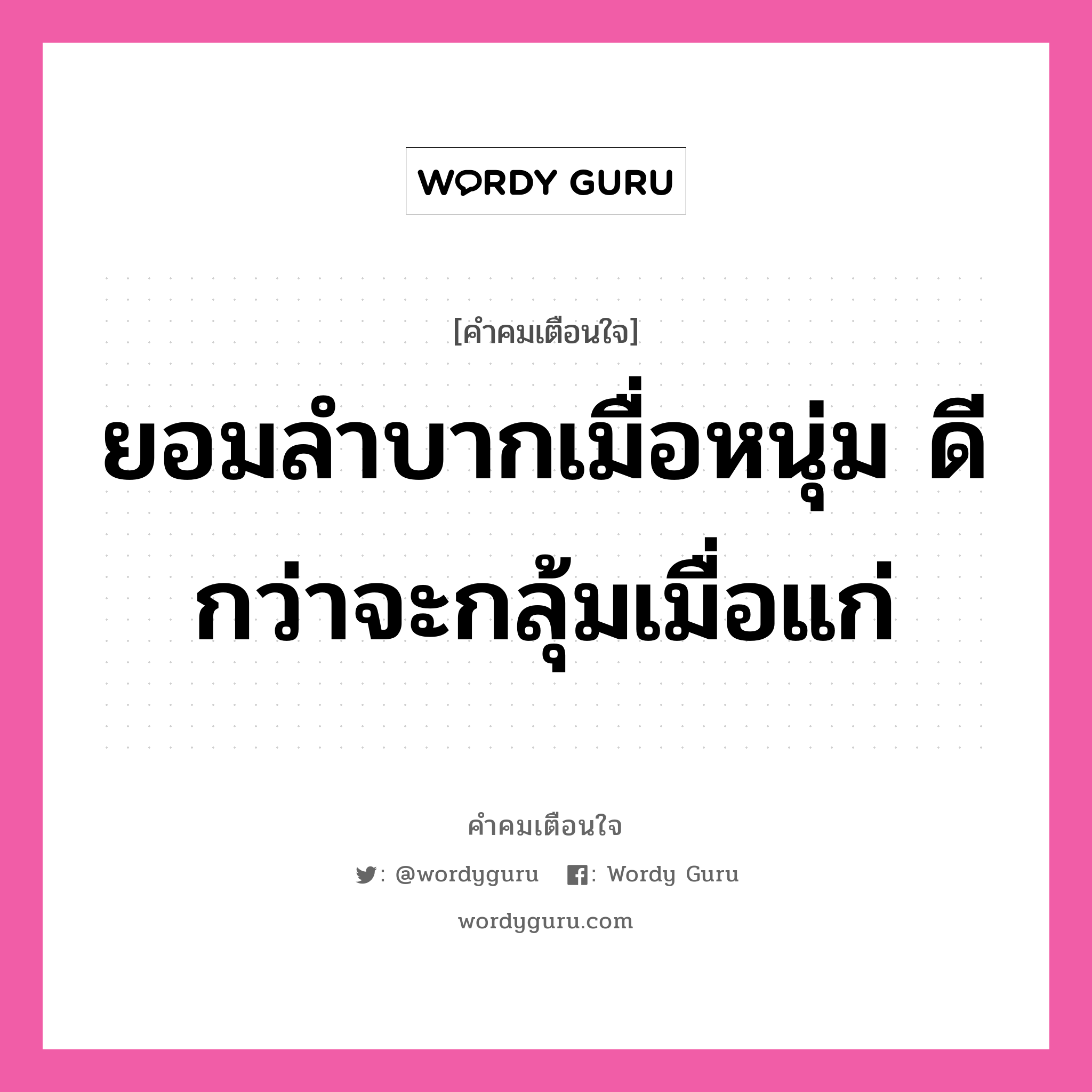 ยอมลำบากเมื่อหนุ่ม ดีกว่าจะกลุ้มเมื่อแก่, คำคมเตือนใจ ยอมลำบากเมื่อหนุ่ม ดีกว่าจะกลุ้มเมื่อแก่