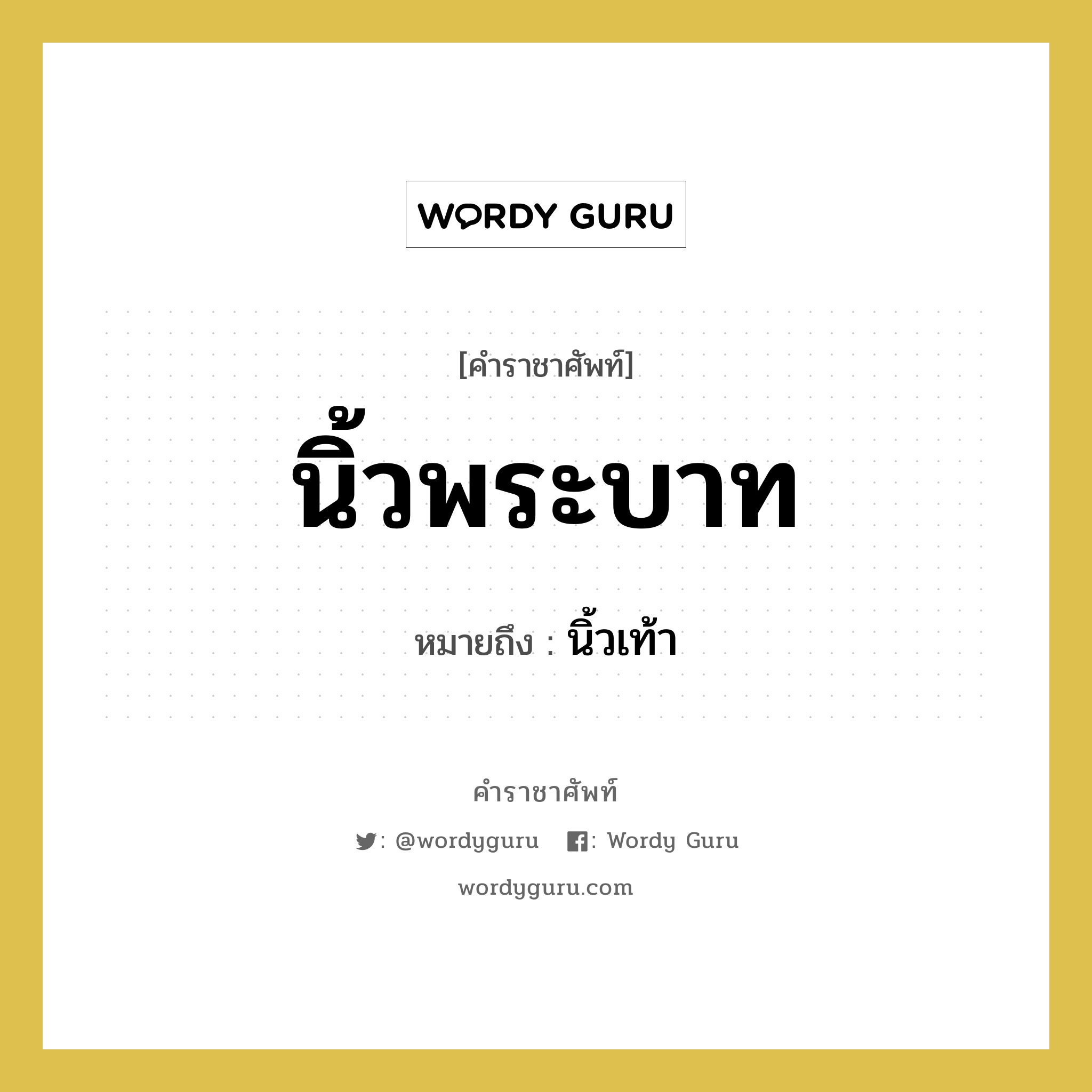 นิ้วพระบาท หมายถึงอะไร?, คำราชาศัพท์ นิ้วพระบาท หมายถึง นิ้วเท้า หมวดหมู่ ร่างกาย หมวด ร่างกาย