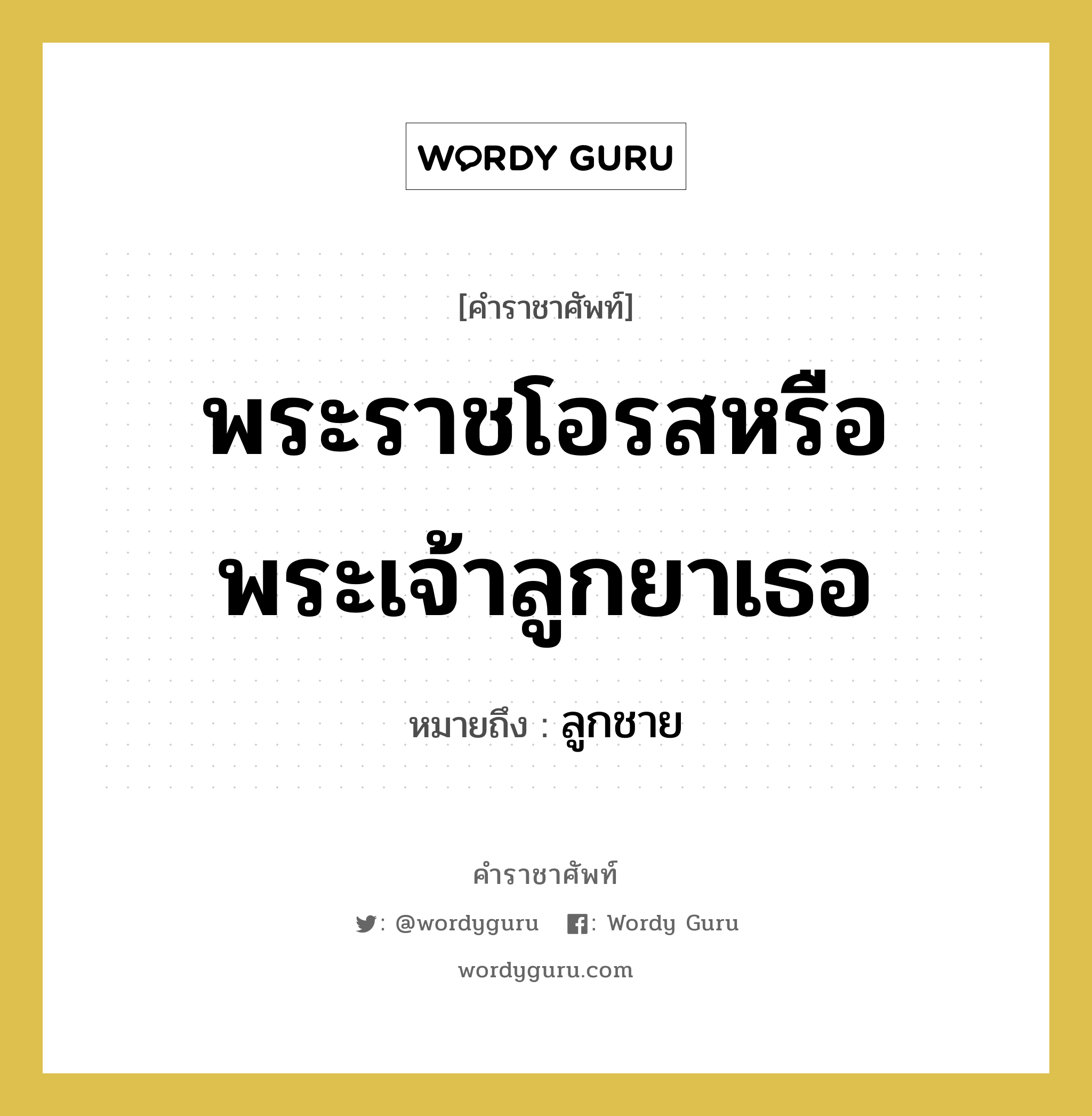 พระราชโอรสหรือพระเจ้าลูกยาเธอ หมายถึงอะไร?, คำราชาศัพท์ พระราชโอรสหรือพระเจ้าลูกยาเธอ หมายถึง ลูกชาย หมวดหมู่ เครือญาติ หมวด เครือญาติ