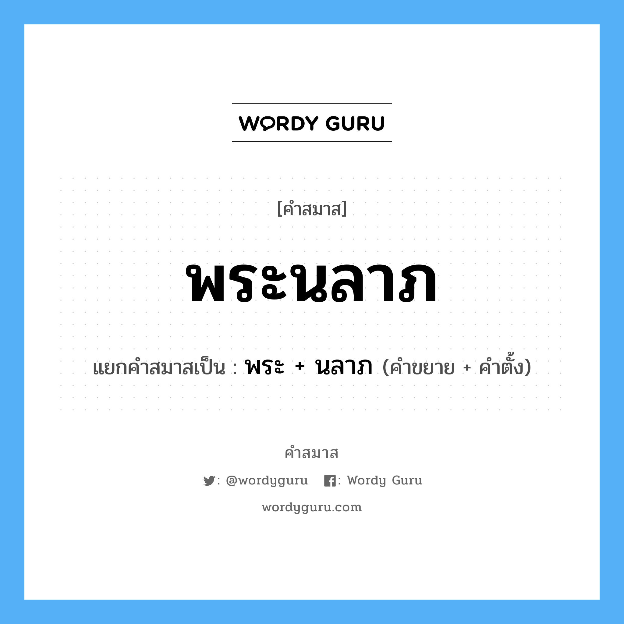 คำสมาส: พระนลาภ แยกคําสมาส, หมายถึง?, แยกคําสมาสเป็น พระ + นลาภ คำขยาย พระ คำตั้ง นลาภ ประเภท การสมาสแบบธรรมดา หมวด การสมาสแบบธรรมดา