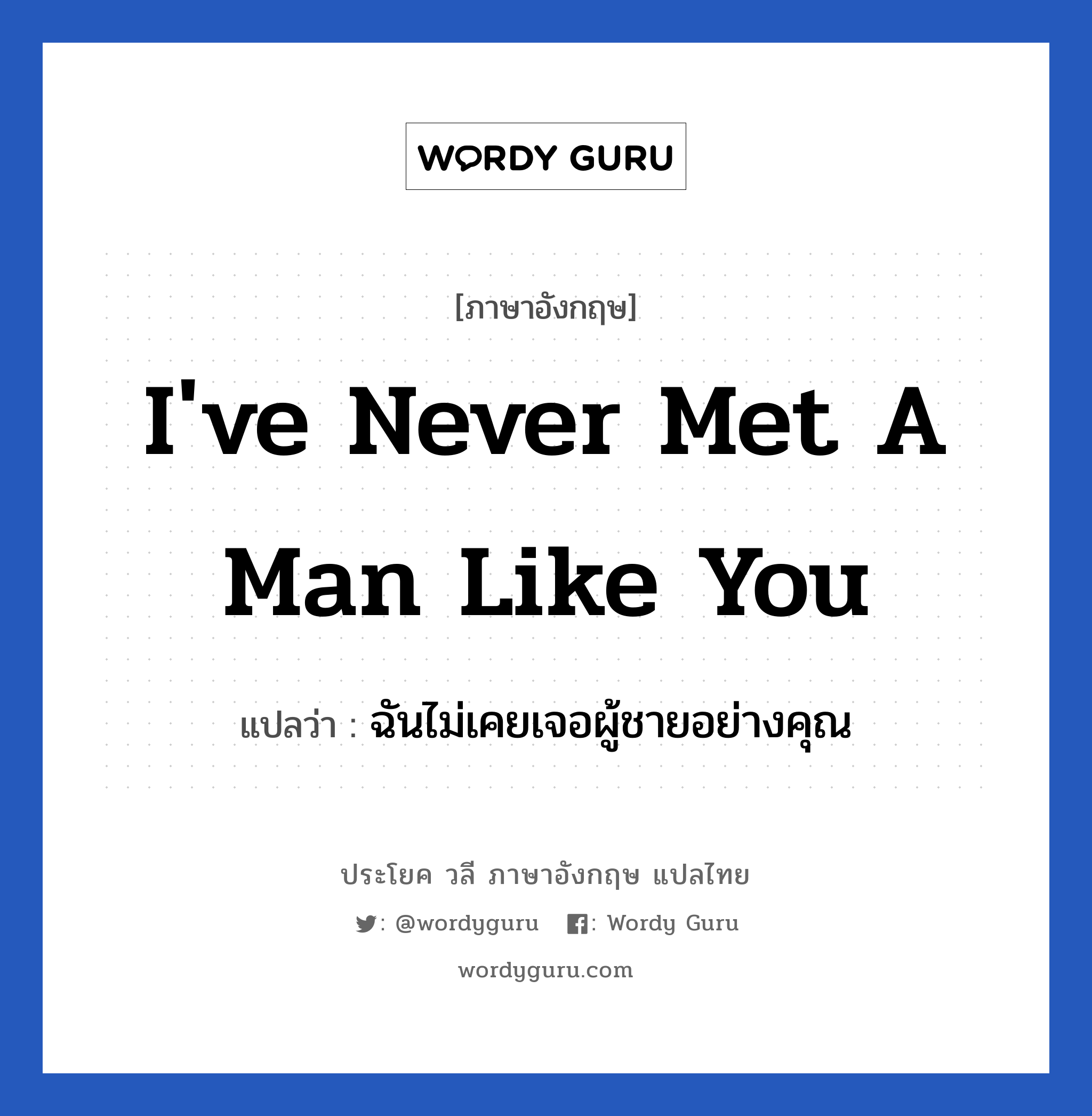 I&#39;ve never met a man like you แปลว่า?, วลีภาษาอังกฤษ I&#39;ve never met a man like you แปลว่า ฉันไม่เคยเจอผู้ชายอย่างคุณ หมวด ความรัก