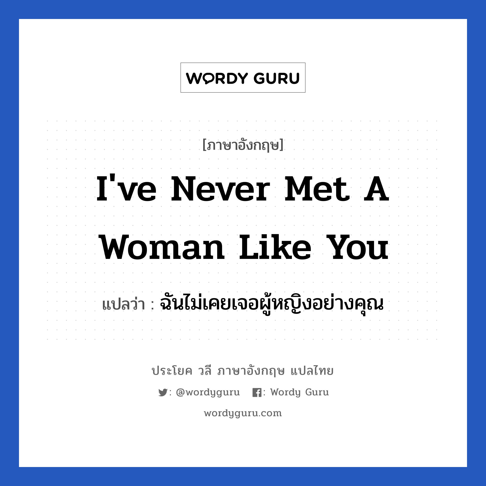 I&#39;ve never met a woman like you แปลว่า?, วลีภาษาอังกฤษ I&#39;ve never met a woman like you แปลว่า ฉันไม่เคยเจอผู้หญิงอย่างคุณ หมวด ความรัก