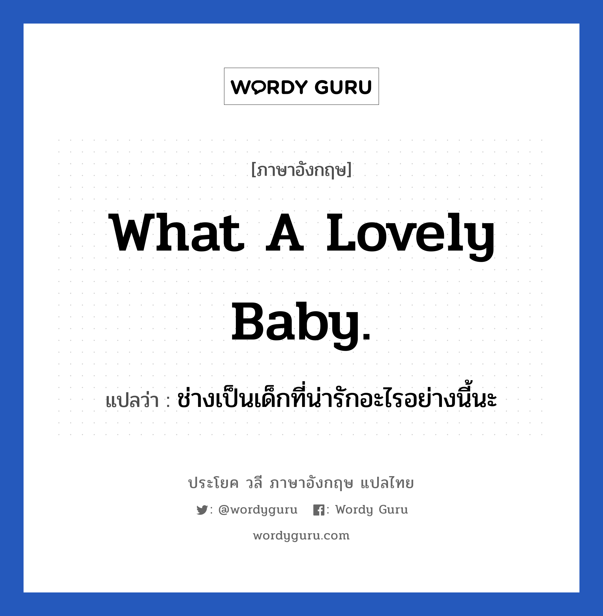 What a lovely baby. แปลว่า?, วลีภาษาอังกฤษ What a lovely baby. แปลว่า ช่างเป็นเด็กที่น่ารักอะไรอย่างนี้นะ