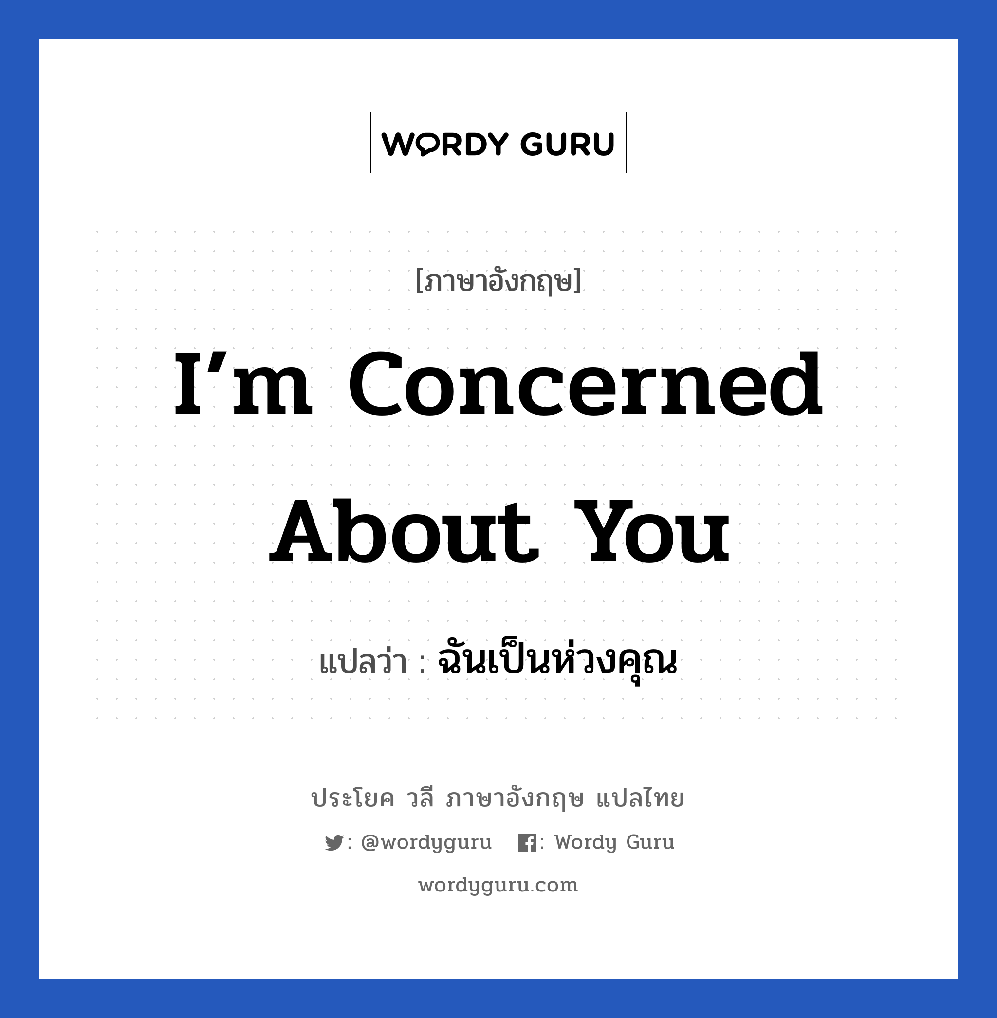 I’m concerned about you แปลว่า?, วลีภาษาอังกฤษ I’m concerned about you แปลว่า ฉันเป็นห่วงคุณ หมวด เป็นห่วง