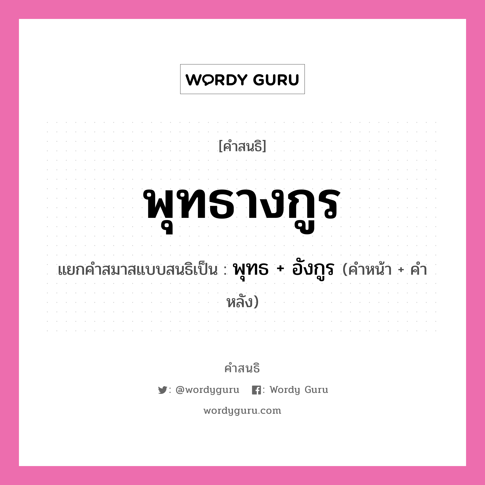 คำสนธิ: พุทธางกูร แยกคำสมาสแบบสนธิ, หมายถึง?, แยกคำสมาสแบบสนธิเป็น พุทธ + อังกูร ประเภท สระสนธิ คำหน้า พุทธ คำหลัง อังกูร หมวด สระสนธิ