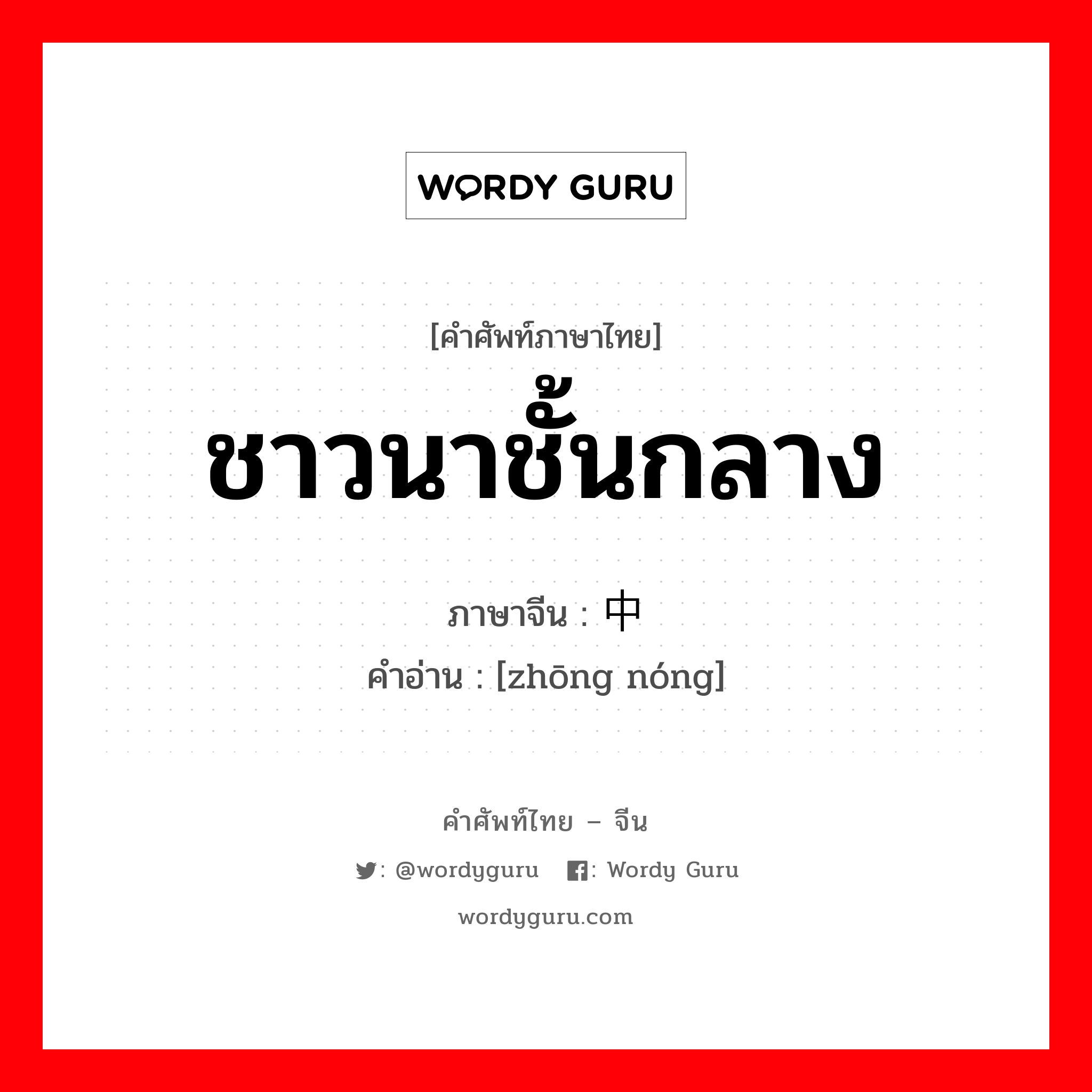 ชาวนาชั้นกลาง ภาษาจีนคืออะไร, คำศัพท์ภาษาไทย - จีน ชาวนาชั้นกลาง ภาษาจีน 中农 คำอ่าน [zhōng nóng]