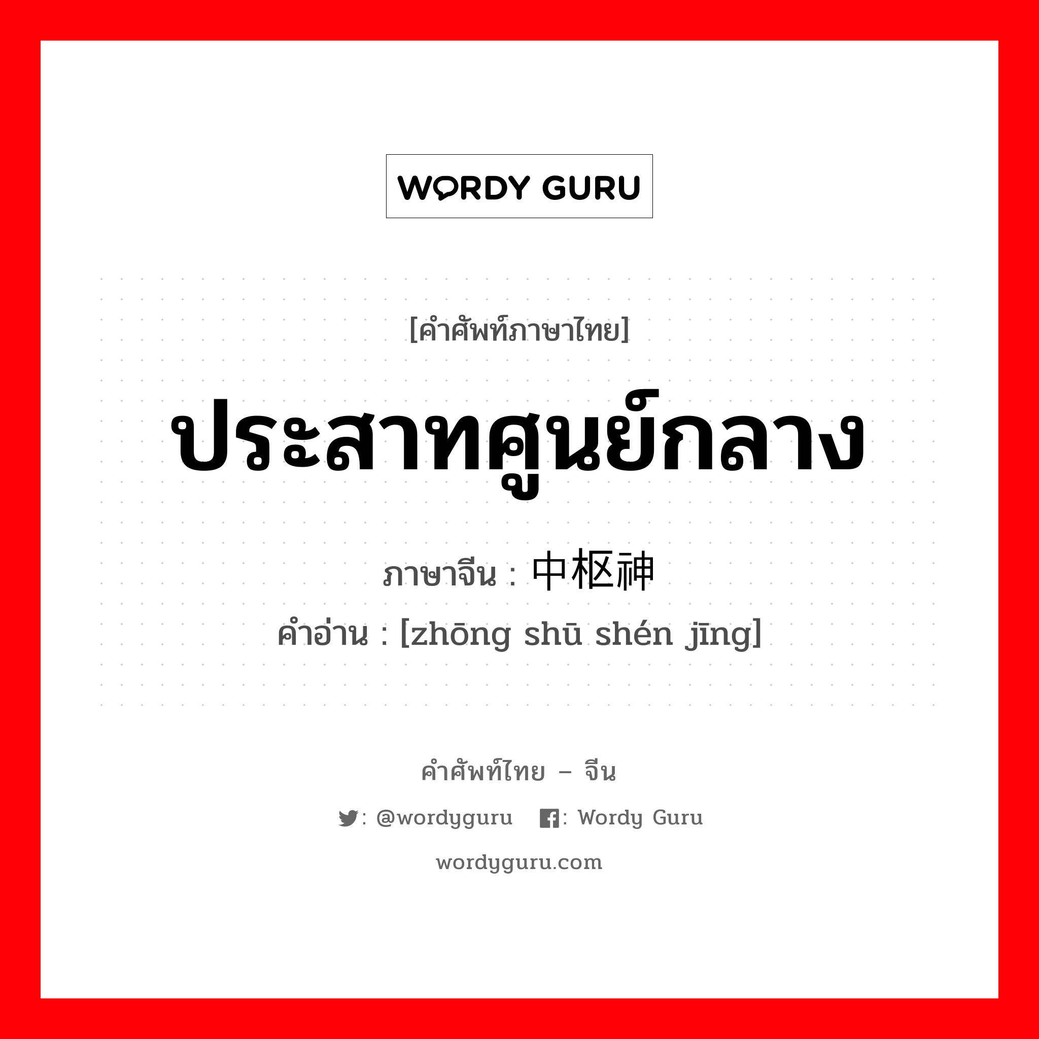 ประสาทศูนย์กลาง ภาษาจีนคืออะไร, คำศัพท์ภาษาไทย - จีน ประสาทศูนย์กลาง ภาษาจีน 中枢神经 คำอ่าน [zhōng shū shén jīng]