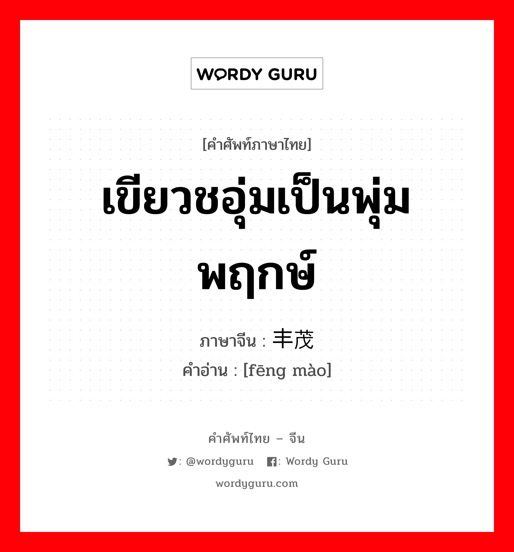 เขียวชอุ่มเป็นพุ่มพฤกษ์ ภาษาจีนคืออะไร, คำศัพท์ภาษาไทย - จีน เขียวชอุ่มเป็นพุ่มพฤกษ์ ภาษาจีน 丰茂 คำอ่าน [fēng mào]