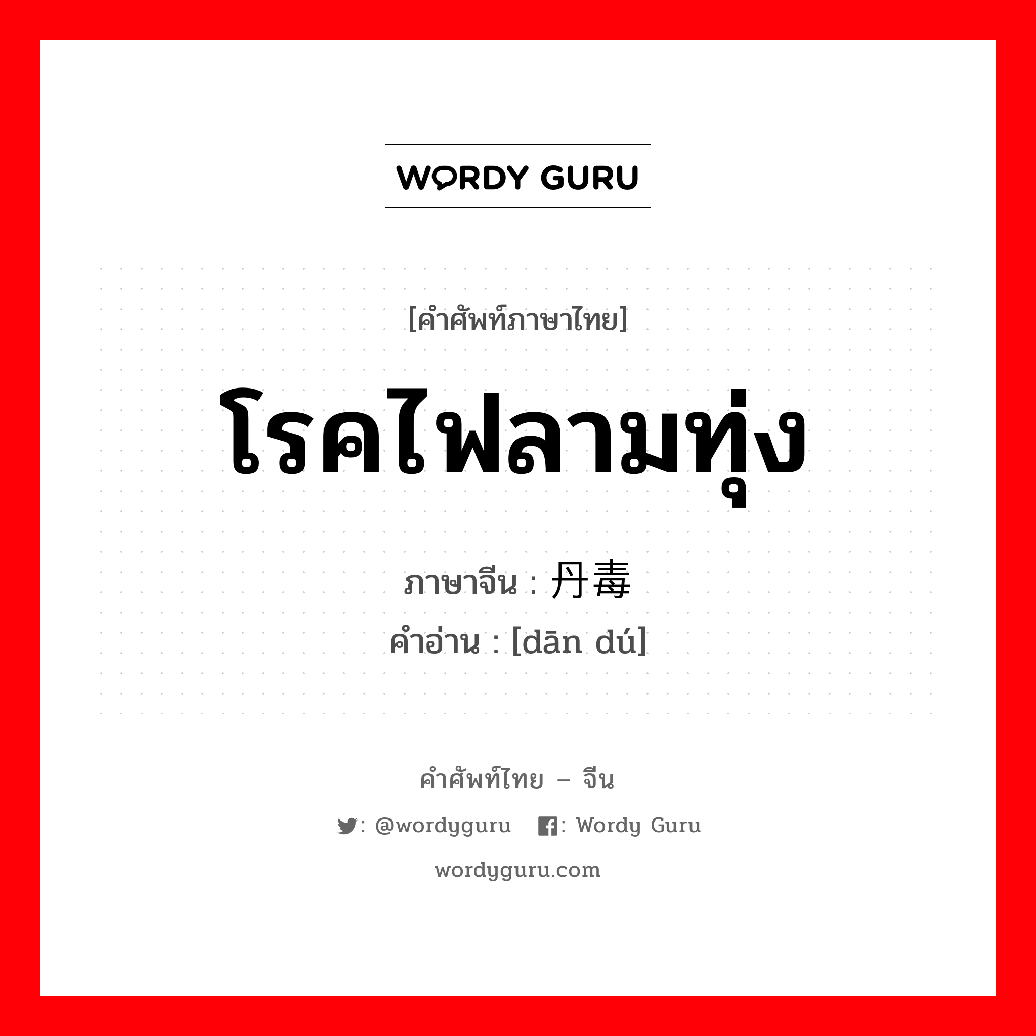 โรคไฟลามทุ่ง ภาษาจีนคืออะไร, คำศัพท์ภาษาไทย - จีน โรคไฟลามทุ่ง ภาษาจีน 丹毒 คำอ่าน [dān dú]