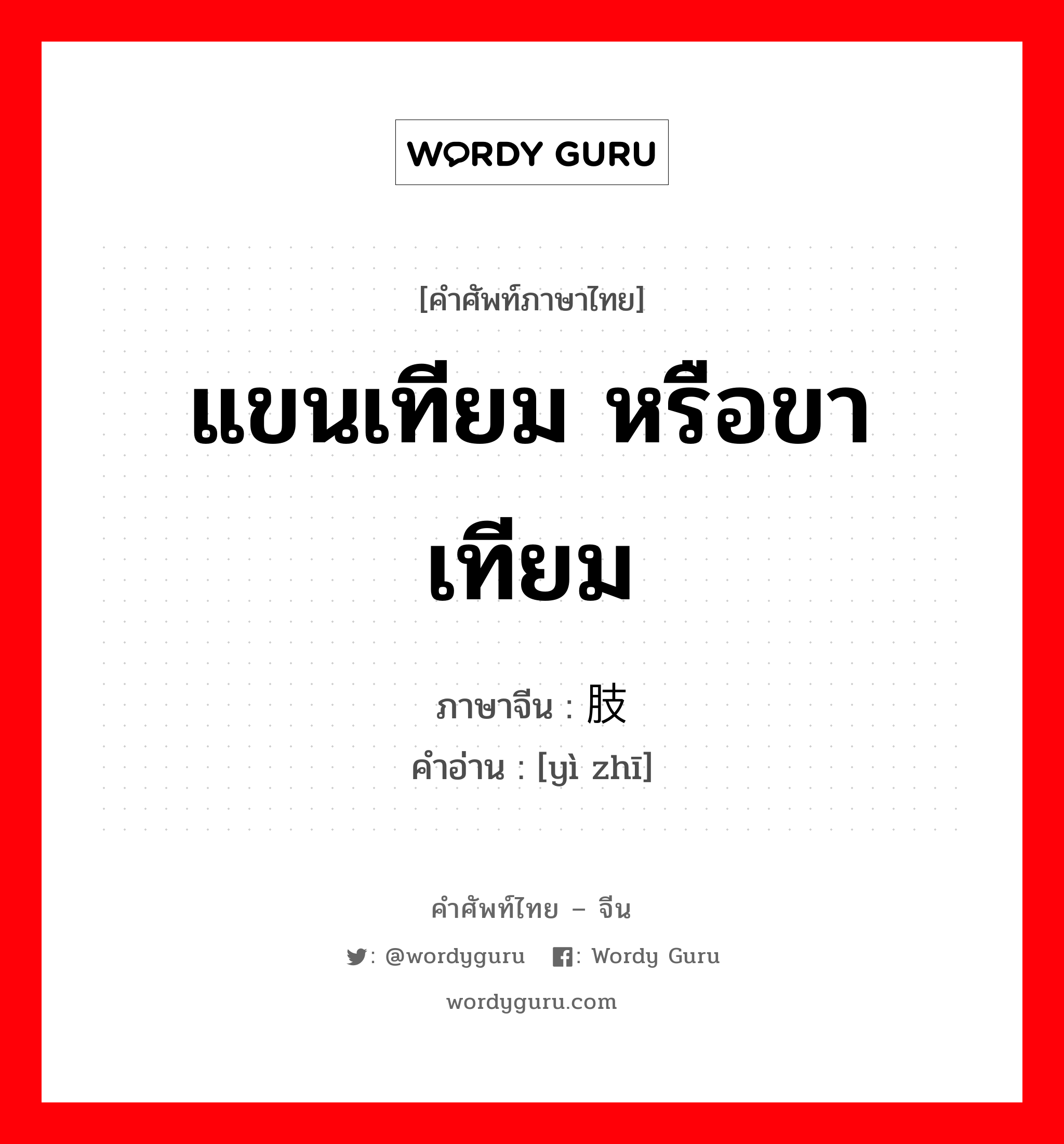 แขนเทียม หรือขาเทียม ภาษาจีนคืออะไร, คำศัพท์ภาษาไทย - จีน แขนเทียม หรือขาเทียม ภาษาจีน 义肢 คำอ่าน [yì zhī]