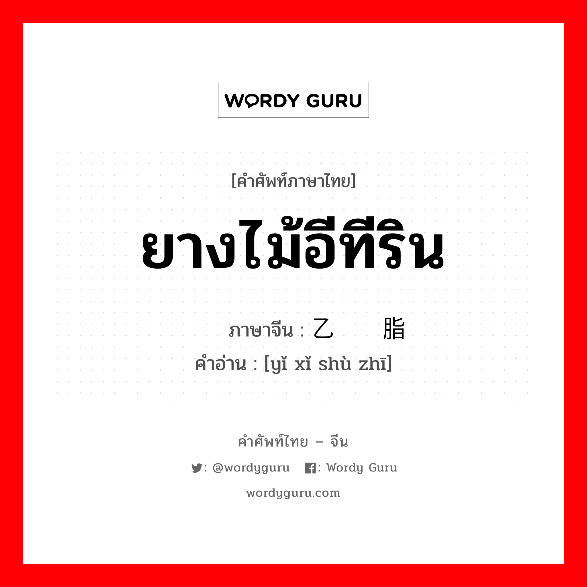 ยางไม้อีทีริน ภาษาจีนคืออะไร, คำศัพท์ภาษาไทย - จีน ยางไม้อีทีริน ภาษาจีน 乙烯树脂 คำอ่าน [yǐ xǐ shù zhī]