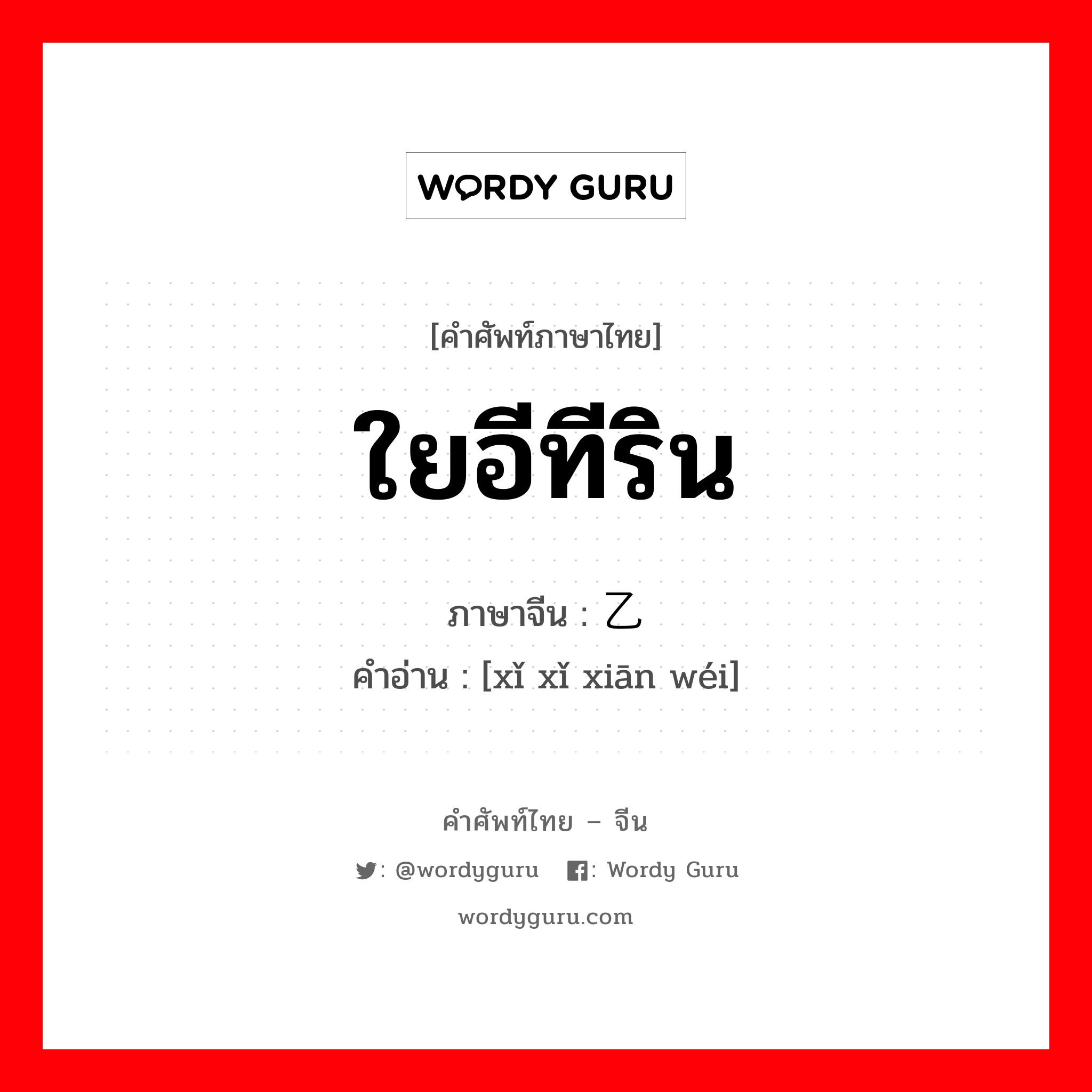 ใยอีทีริน ภาษาจีนคืออะไร, คำศัพท์ภาษาไทย - จีน ใยอีทีริน ภาษาจีน 乙烯纤维 คำอ่าน [xǐ xǐ xiān wéi]