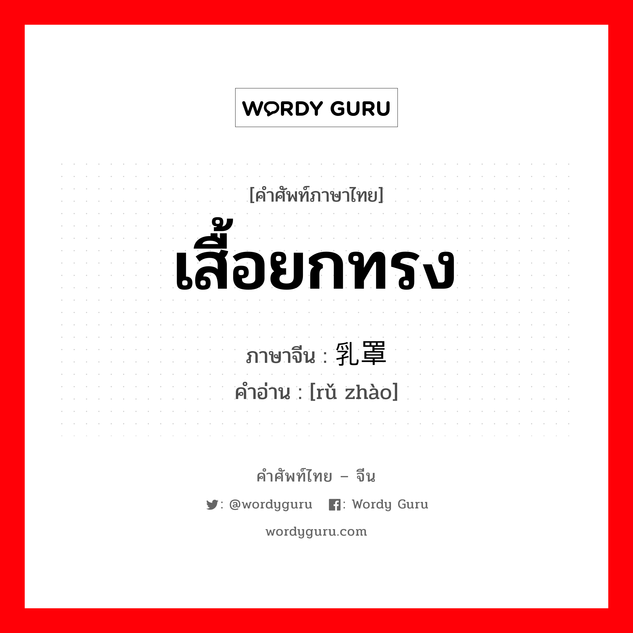 เสื้อยกทรง ภาษาจีนคืออะไร, คำศัพท์ภาษาไทย - จีน เสื้อยกทรง ภาษาจีน 乳罩 คำอ่าน [rǔ zhào]