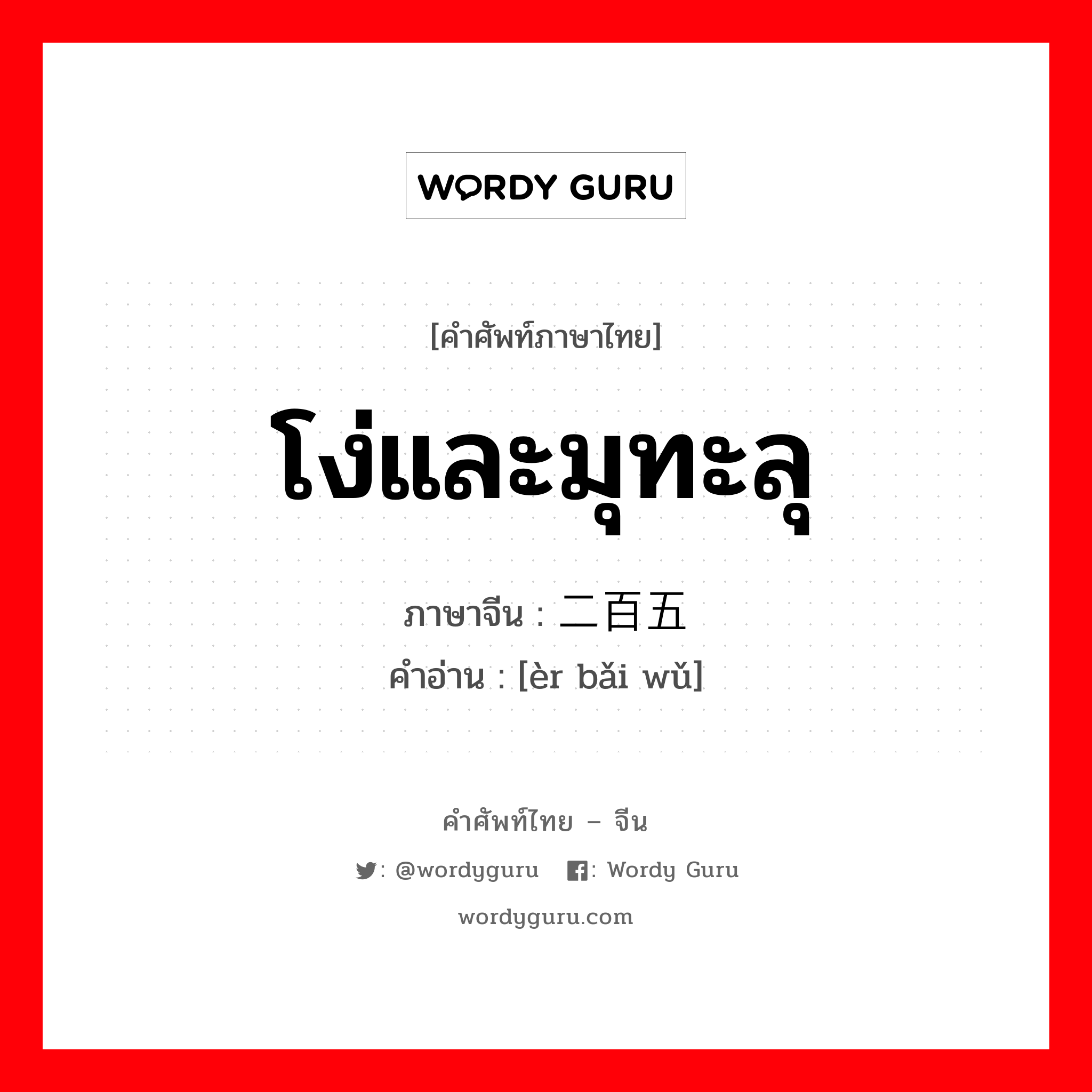 โง่และมุทะลุ ภาษาจีนคืออะไร, คำศัพท์ภาษาไทย - จีน โง่และมุทะลุ ภาษาจีน 二百五 คำอ่าน [èr bǎi wǔ]