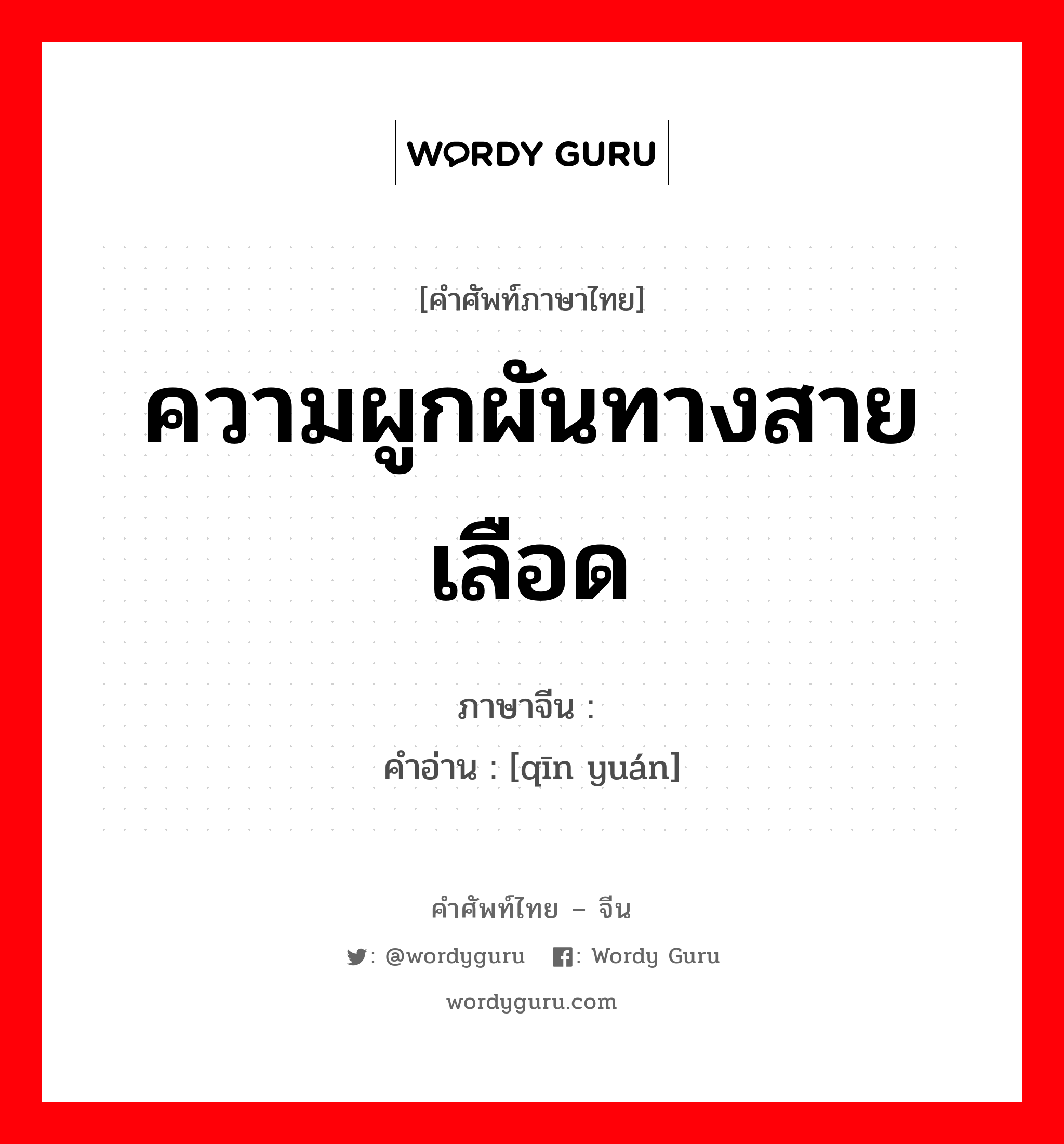 ความผูกผันทางสายเลือด ภาษาจีนคืออะไร, คำศัพท์ภาษาไทย - จีน ความผูกผันทางสายเลือด ภาษาจีน 亲缘 คำอ่าน [qīn yuán]