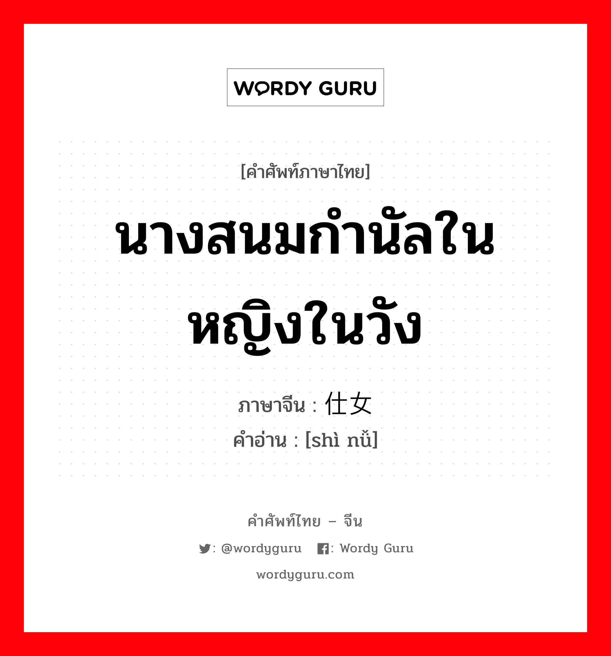 นางสนมกำนัลใน หญิงในวัง ภาษาจีนคืออะไร, คำศัพท์ภาษาไทย - จีน นางสนมกำนัลใน หญิงในวัง ภาษาจีน 仕女 คำอ่าน [shì nǚ]