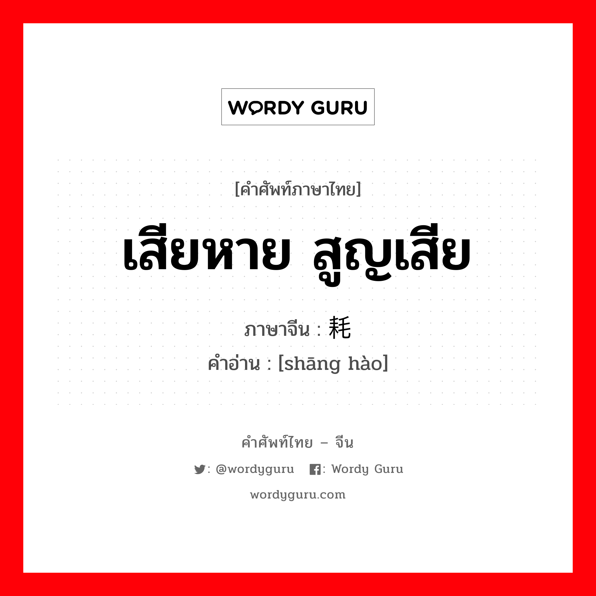 เสียหาย สูญเสีย ภาษาจีนคืออะไร, คำศัพท์ภาษาไทย - จีน เสียหาย สูญเสีย ภาษาจีน 伤耗 คำอ่าน [shāng hào]