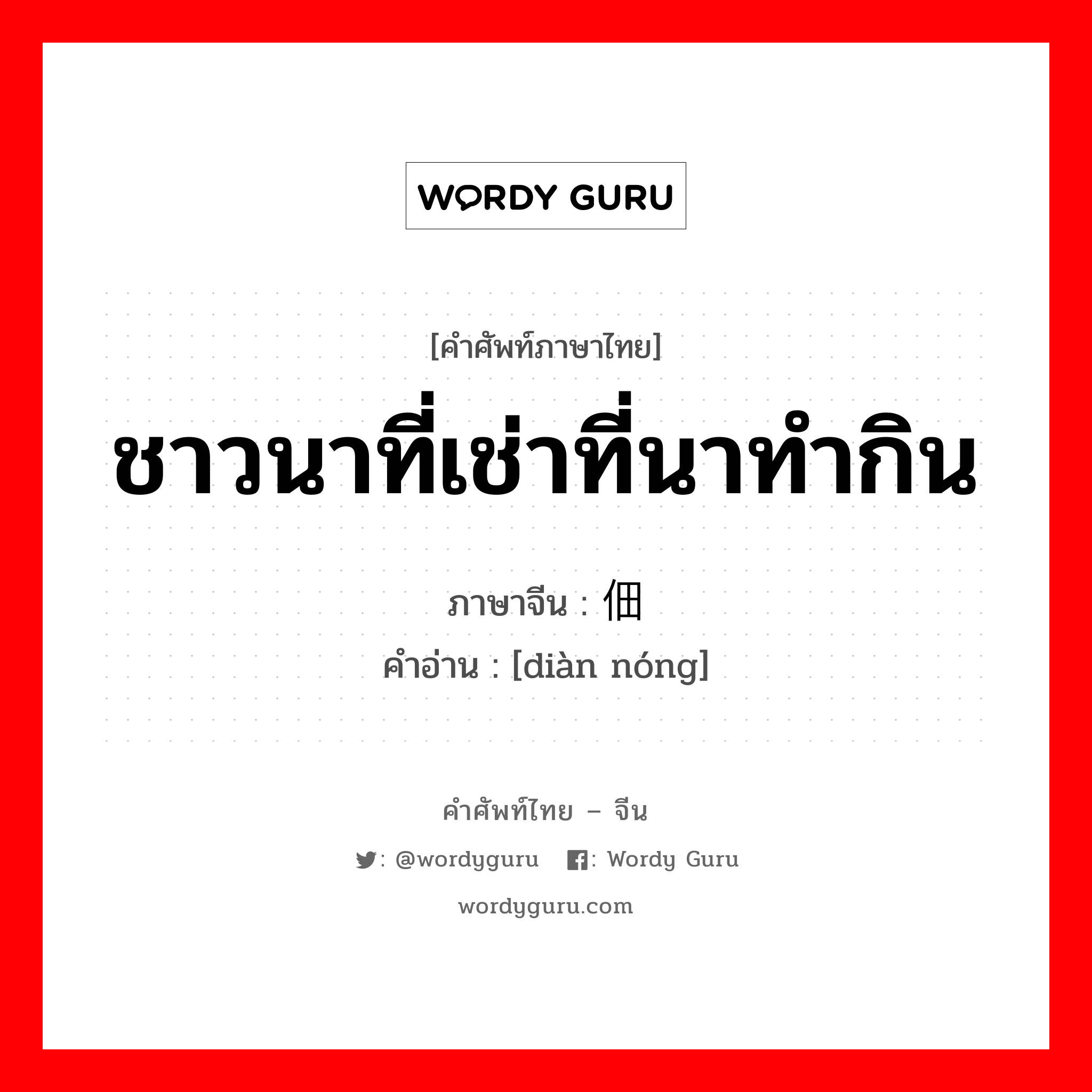 ชาวนาที่เช่าที่นาทำกิน ภาษาจีนคืออะไร, คำศัพท์ภาษาไทย - จีน ชาวนาที่เช่าที่นาทำกิน ภาษาจีน 佃农 คำอ่าน [diàn nóng]