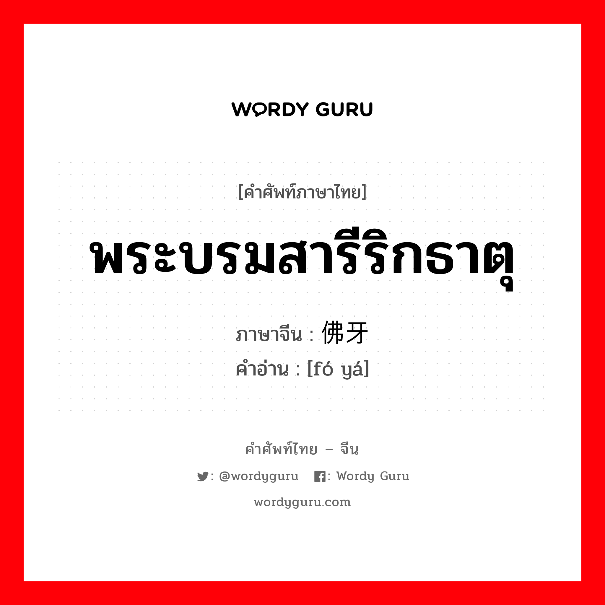 พระบรมสารีริกธาตุ ภาษาจีนคืออะไร, คำศัพท์ภาษาไทย - จีน พระบรมสารีริกธาตุ ภาษาจีน 佛牙 คำอ่าน [fó yá]