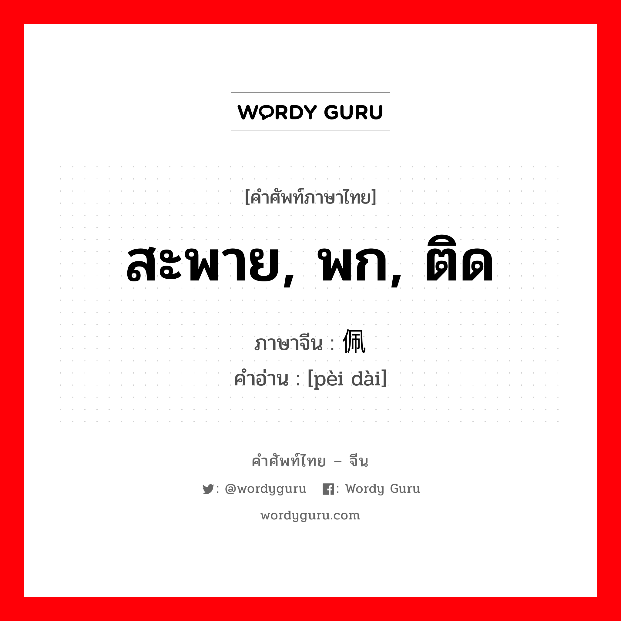 สะพาย, พก, ติด ภาษาจีนคืออะไร, คำศัพท์ภาษาไทย - จีน สะพาย, พก, ติด ภาษาจีน 佩带 คำอ่าน [pèi dài]