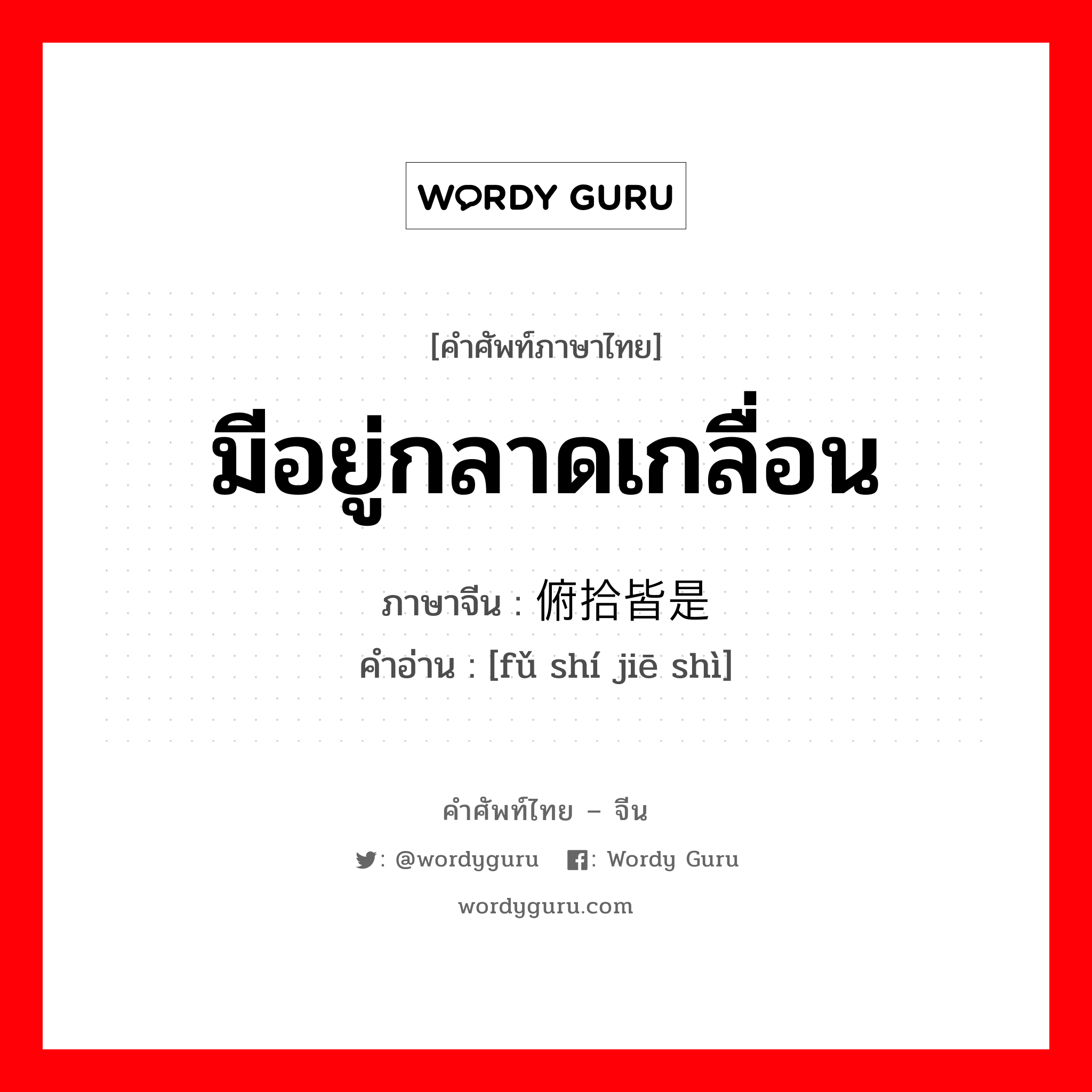 มีอยู่กลาดเกลื่อน ภาษาจีนคืออะไร, คำศัพท์ภาษาไทย - จีน มีอยู่กลาดเกลื่อน ภาษาจีน 俯拾皆是 คำอ่าน [fǔ shí jiē shì]