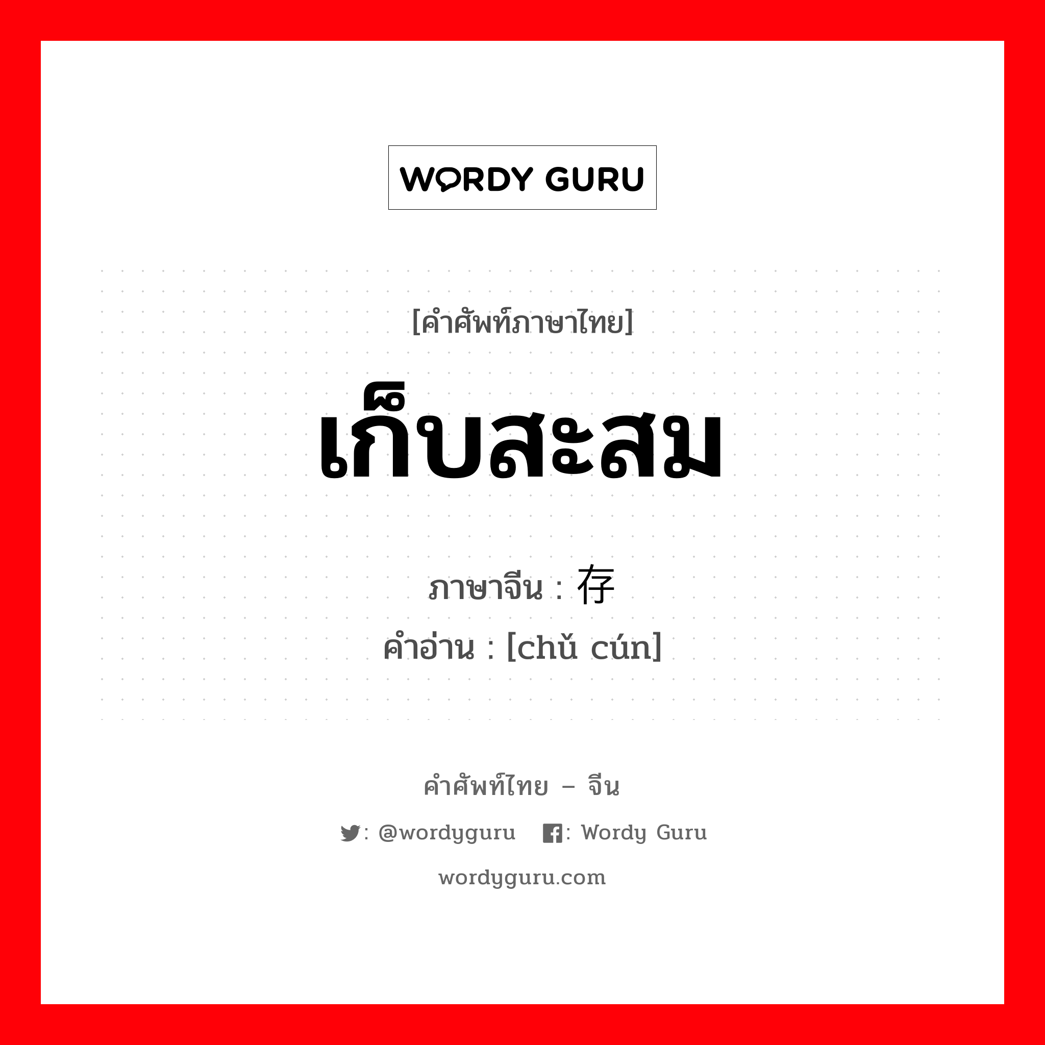 เก็บสะสม ภาษาจีนคืออะไร, คำศัพท์ภาษาไทย - จีน เก็บสะสม ภาษาจีน 储存 คำอ่าน [chǔ cún]