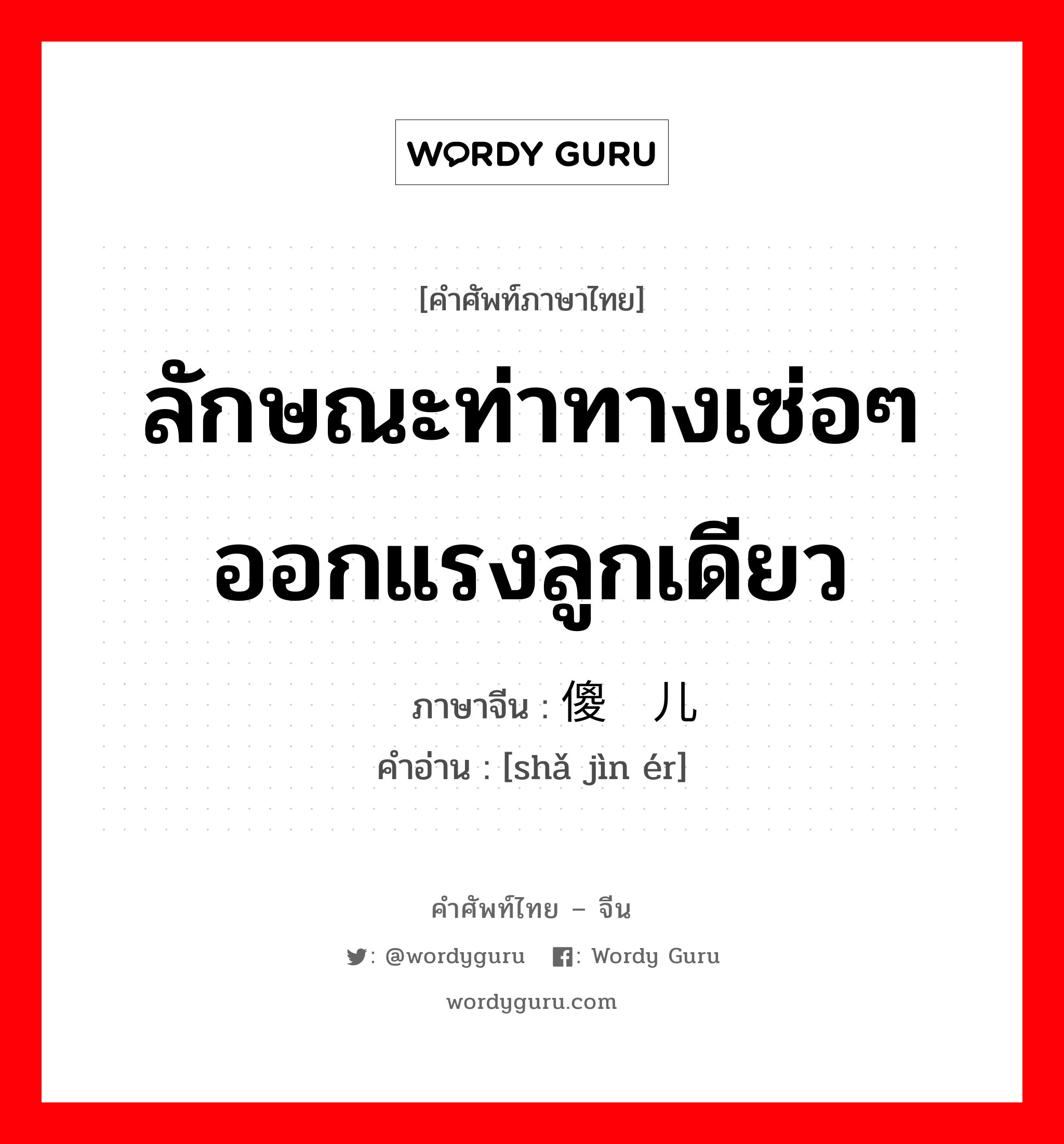 ลักษณะท่าทางเซ่อๆ ออกแรงลูกเดียว ภาษาจีนคืออะไร, คำศัพท์ภาษาไทย - จีน ลักษณะท่าทางเซ่อๆ ออกแรงลูกเดียว ภาษาจีน 傻劲儿 คำอ่าน [shǎ jìn ér]