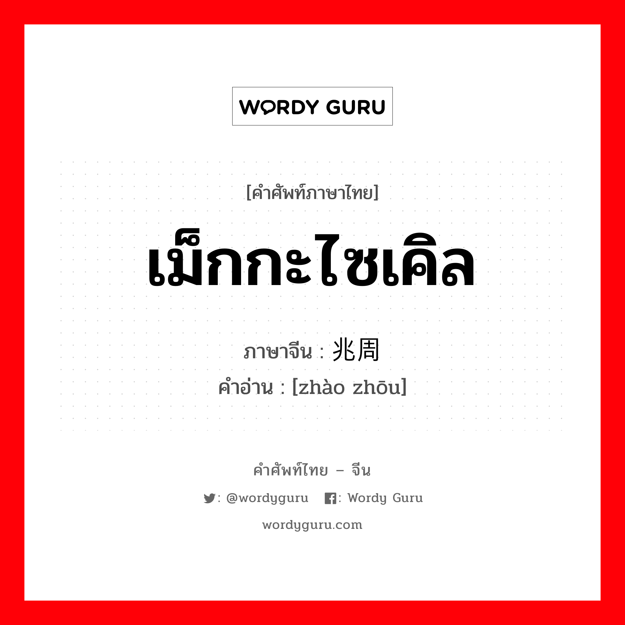 เม็กกะไซเคิล ภาษาจีนคืออะไร, คำศัพท์ภาษาไทย - จีน เม็กกะไซเคิล ภาษาจีน 兆周 คำอ่าน [zhào zhōu]