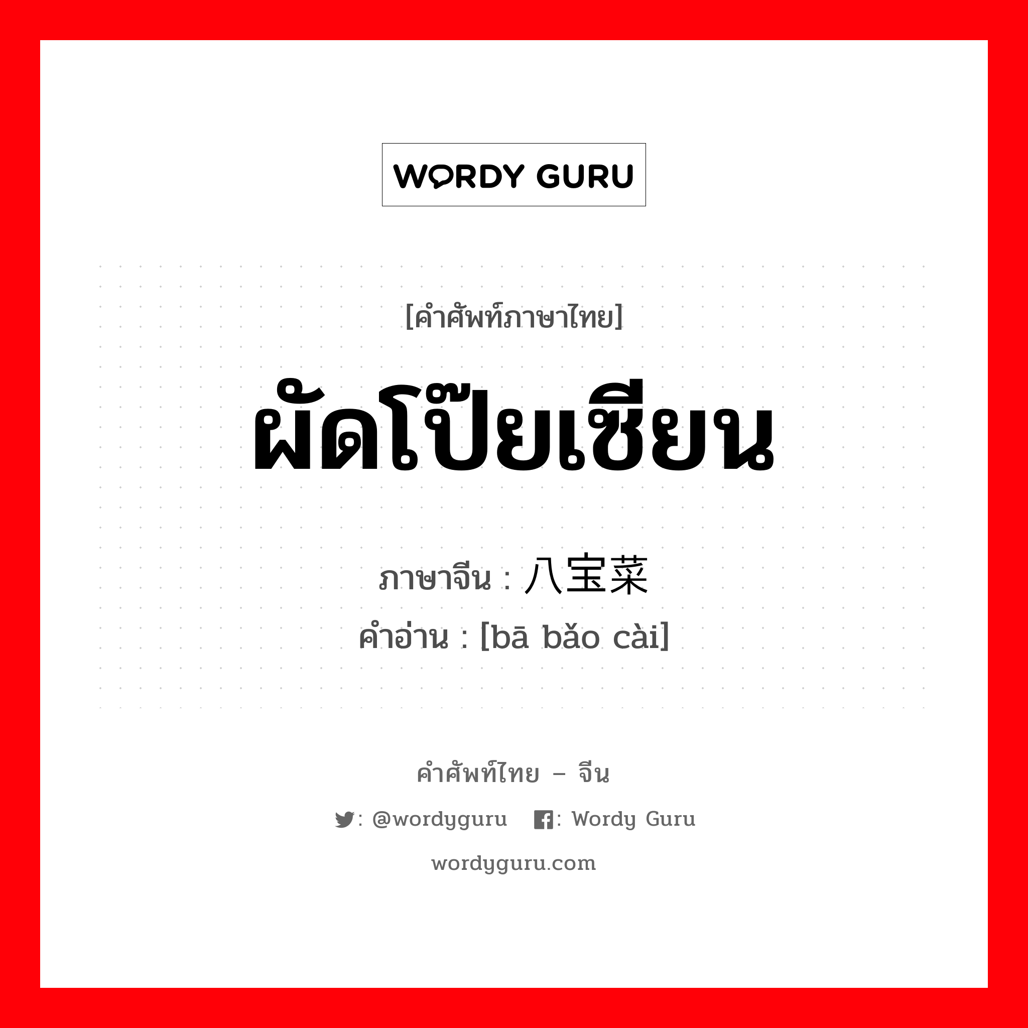 ผัดโป๊ยเซียน ภาษาจีนคืออะไร, คำศัพท์ภาษาไทย - จีน ผัดโป๊ยเซียน ภาษาจีน 八宝菜 คำอ่าน [bā bǎo cài]