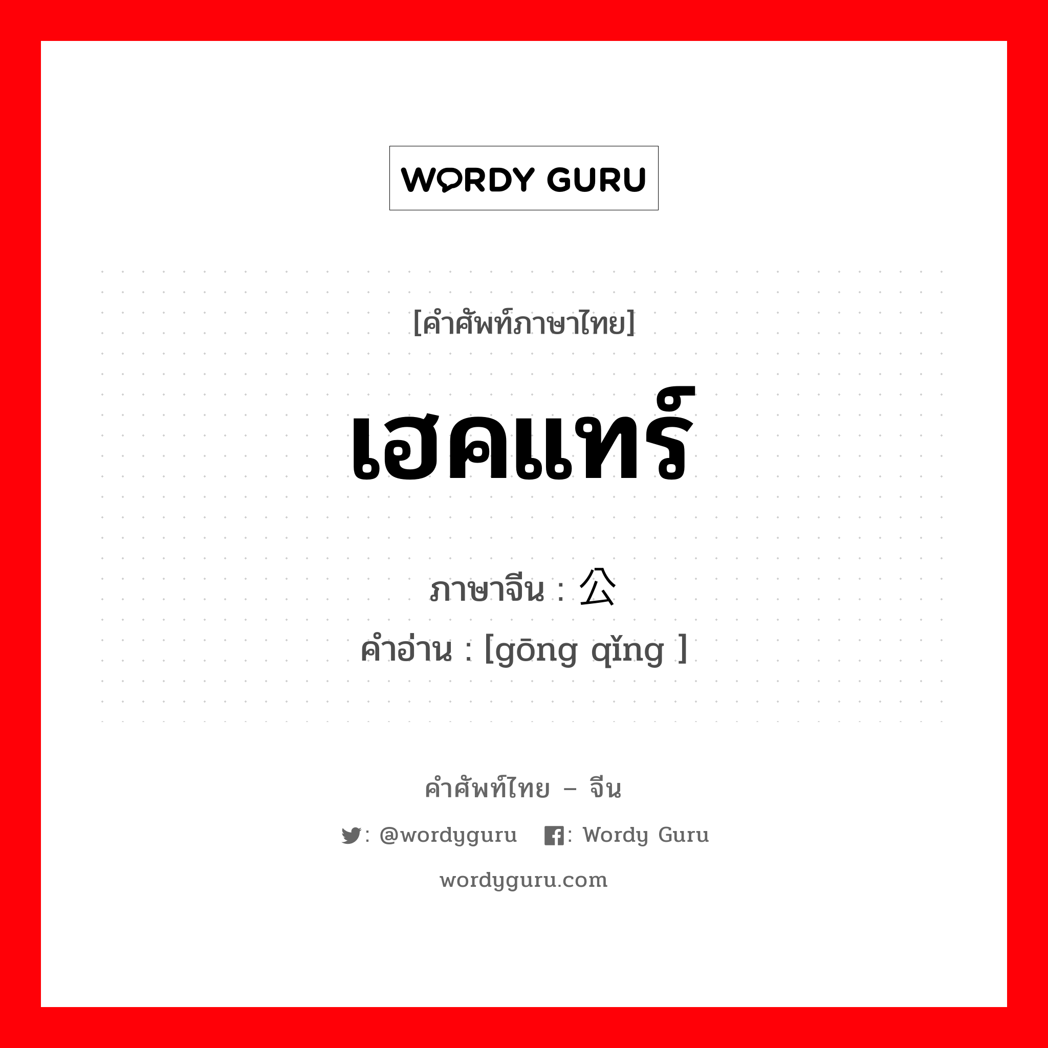 เฮคแทร์ ภาษาจีนคืออะไร, คำศัพท์ภาษาไทย - จีน เฮคแทร์ ภาษาจีน 公顷 คำอ่าน [gōng qǐng ]