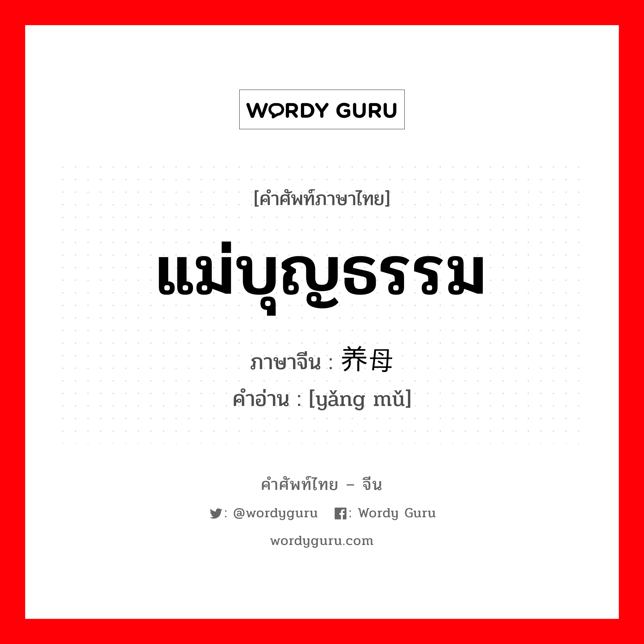 แม่บุญธรรม ภาษาจีนคืออะไร, คำศัพท์ภาษาไทย - จีน แม่บุญธรรม ภาษาจีน 养母 คำอ่าน [yǎng mǔ]