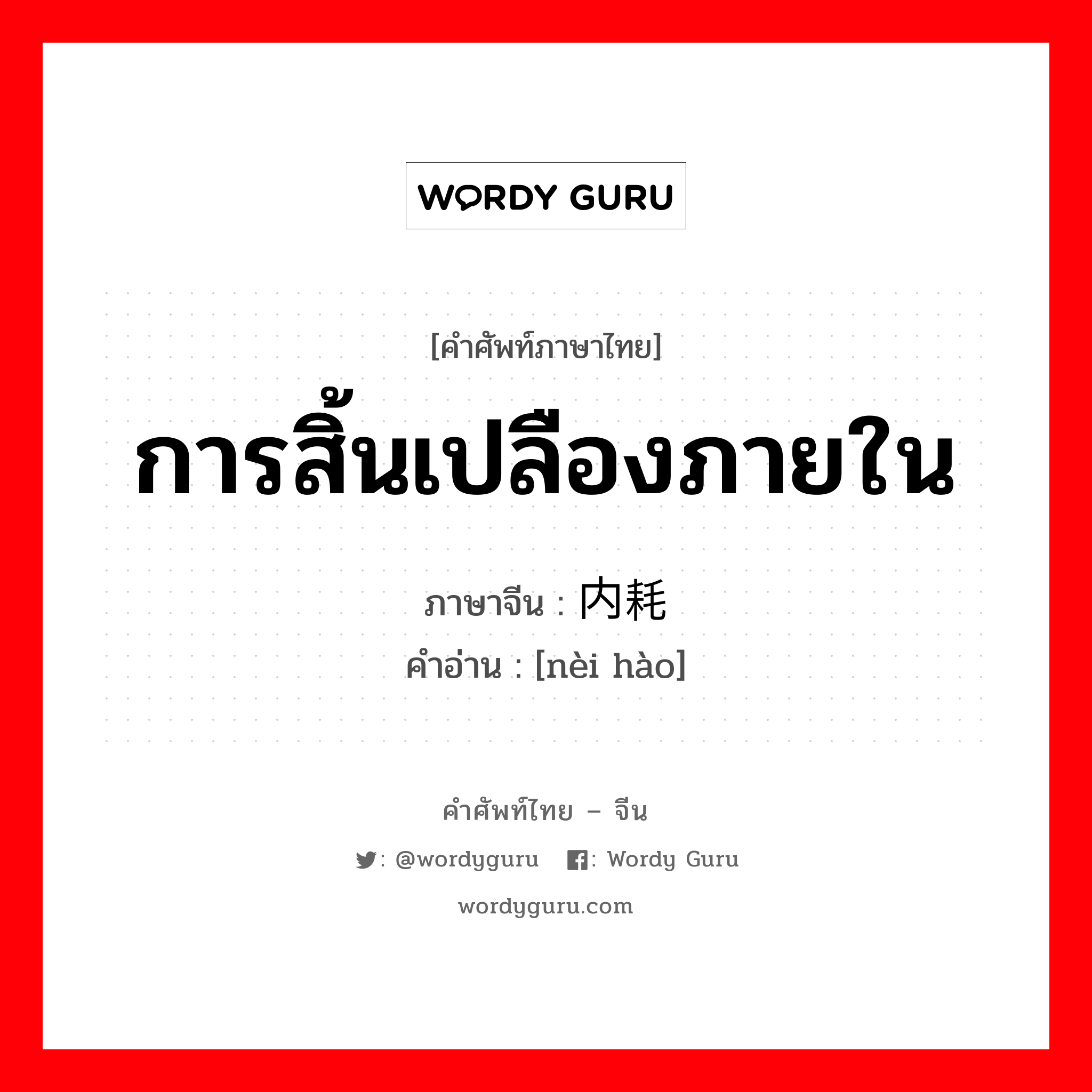 การสิ้นเปลืองภายใน ภาษาจีนคืออะไร, คำศัพท์ภาษาไทย - จีน การสิ้นเปลืองภายใน ภาษาจีน 内耗 คำอ่าน [nèi hào]