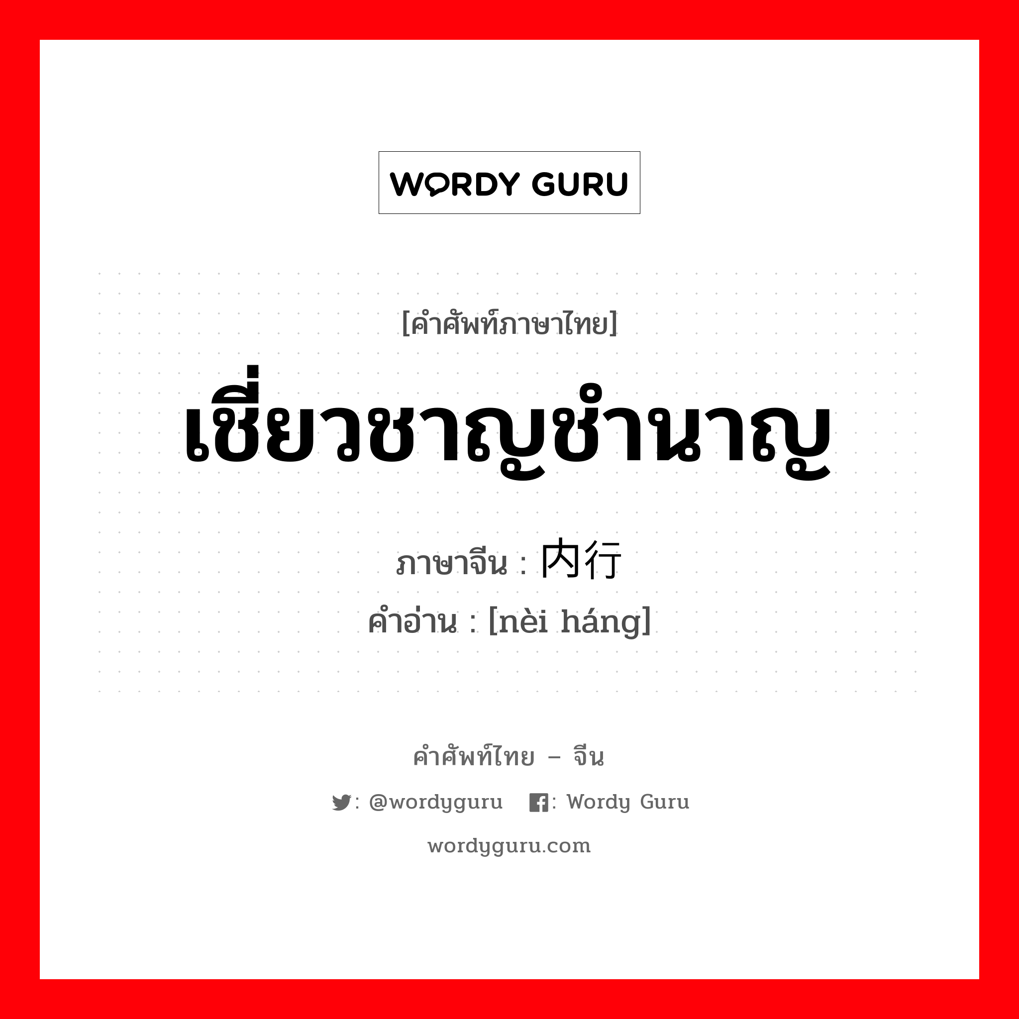 เชี่ยวชาญชำนาญ ภาษาจีนคืออะไร, คำศัพท์ภาษาไทย - จีน เชี่ยวชาญชำนาญ ภาษาจีน 内行 คำอ่าน [nèi háng]