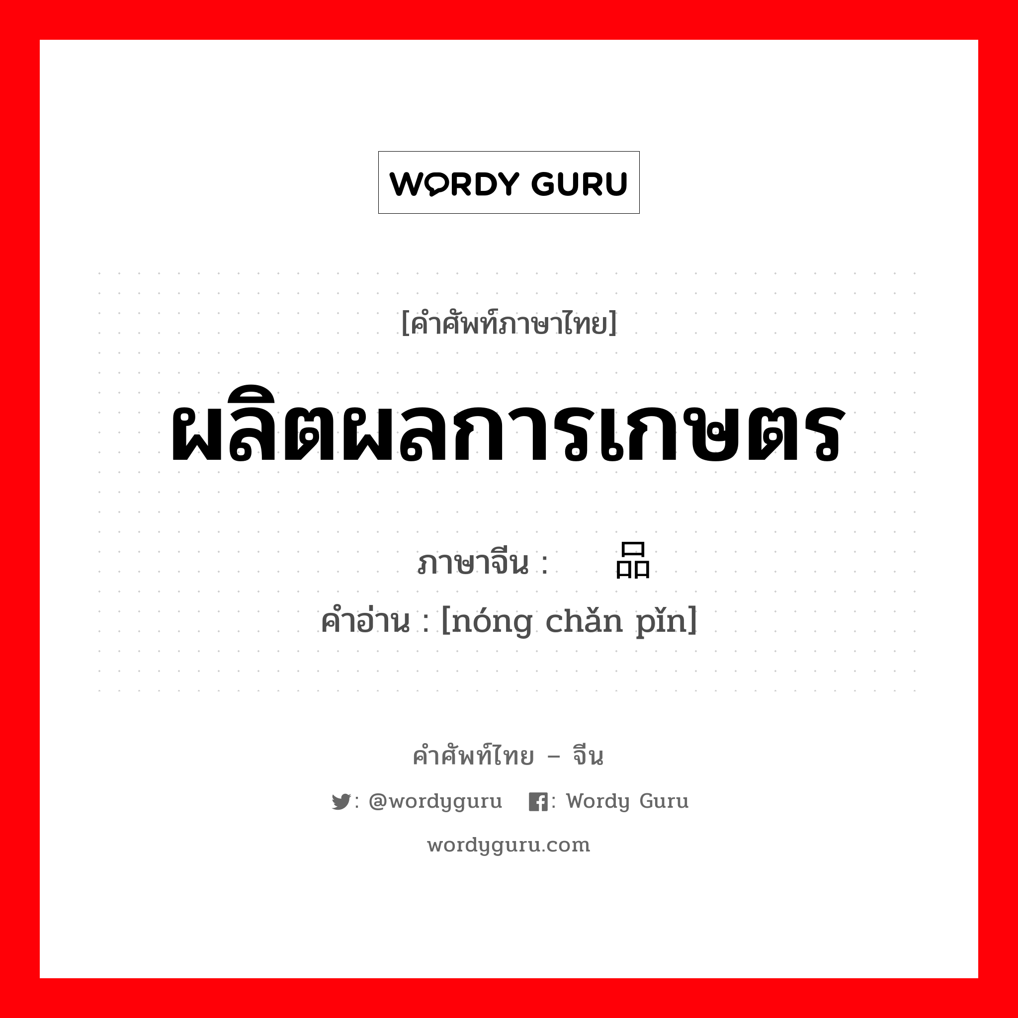 ผลิตผลการเกษตร ภาษาจีนคืออะไร, คำศัพท์ภาษาไทย - จีน ผลิตผลการเกษตร ภาษาจีน 农产品 คำอ่าน [nóng chǎn pǐn]