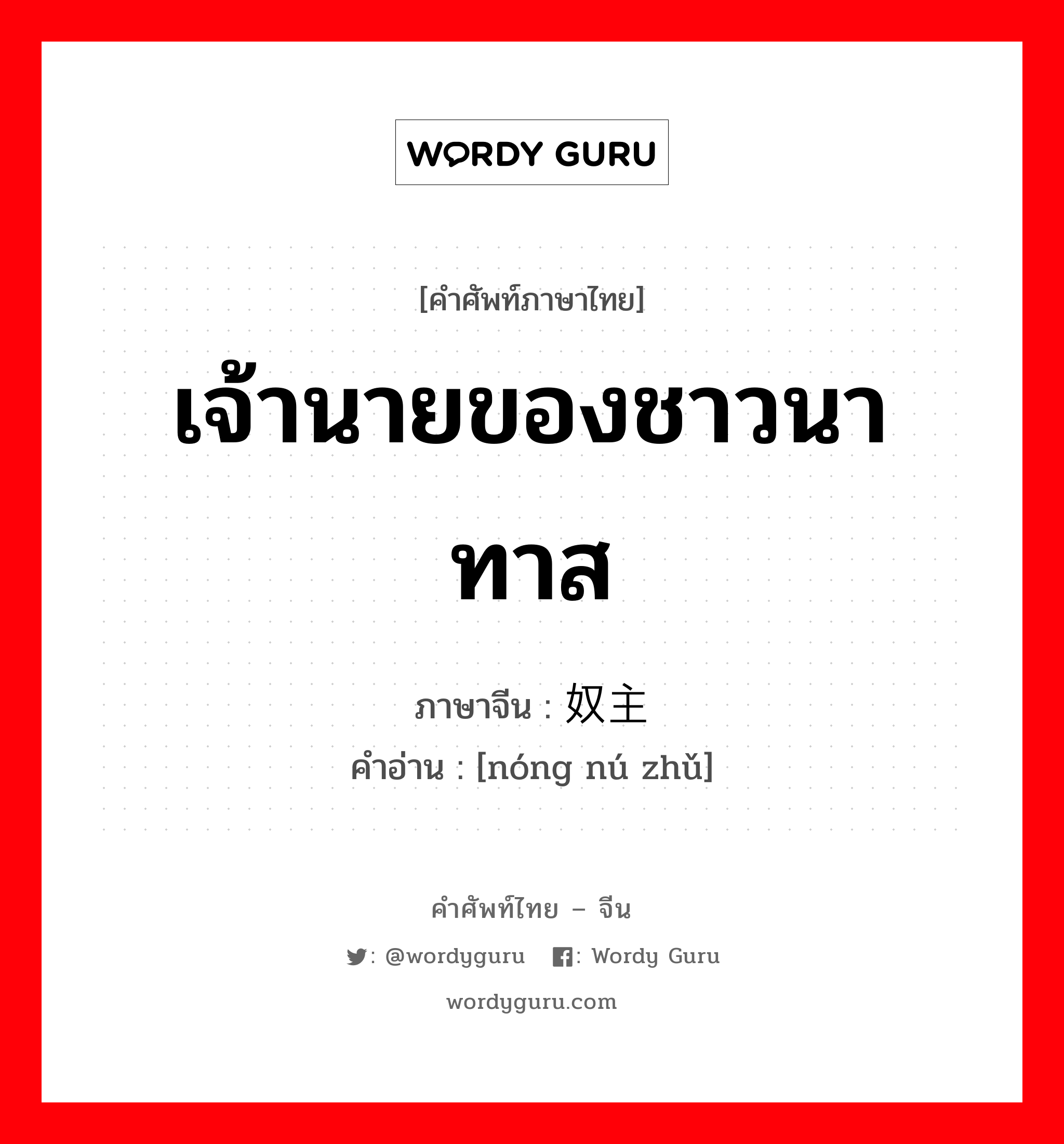 เจ้านายของชาวนาทาส ภาษาจีนคืออะไร, คำศัพท์ภาษาไทย - จีน เจ้านายของชาวนาทาส ภาษาจีน 农奴主 คำอ่าน [nóng nú zhǔ]