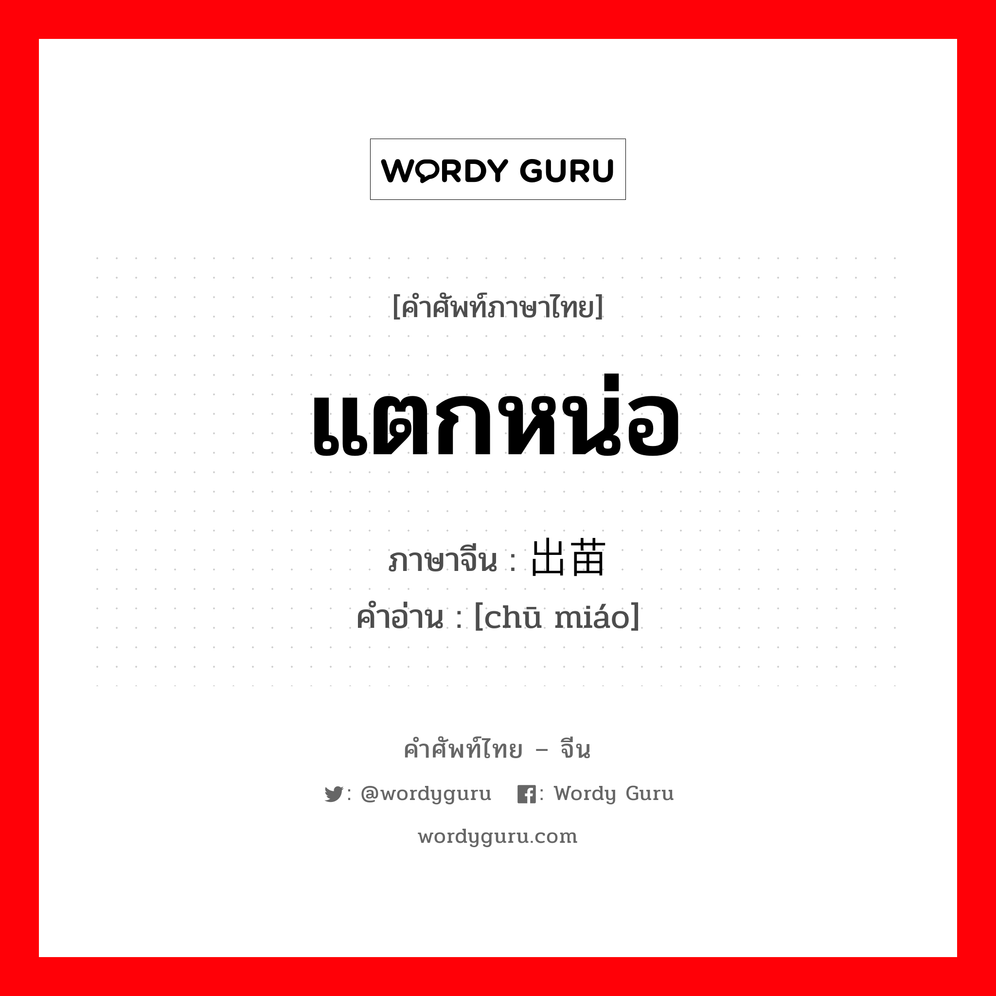 แตกหน่อ ภาษาจีนคืออะไร, คำศัพท์ภาษาไทย - จีน แตกหน่อ ภาษาจีน 出苗 คำอ่าน [chū miáo]