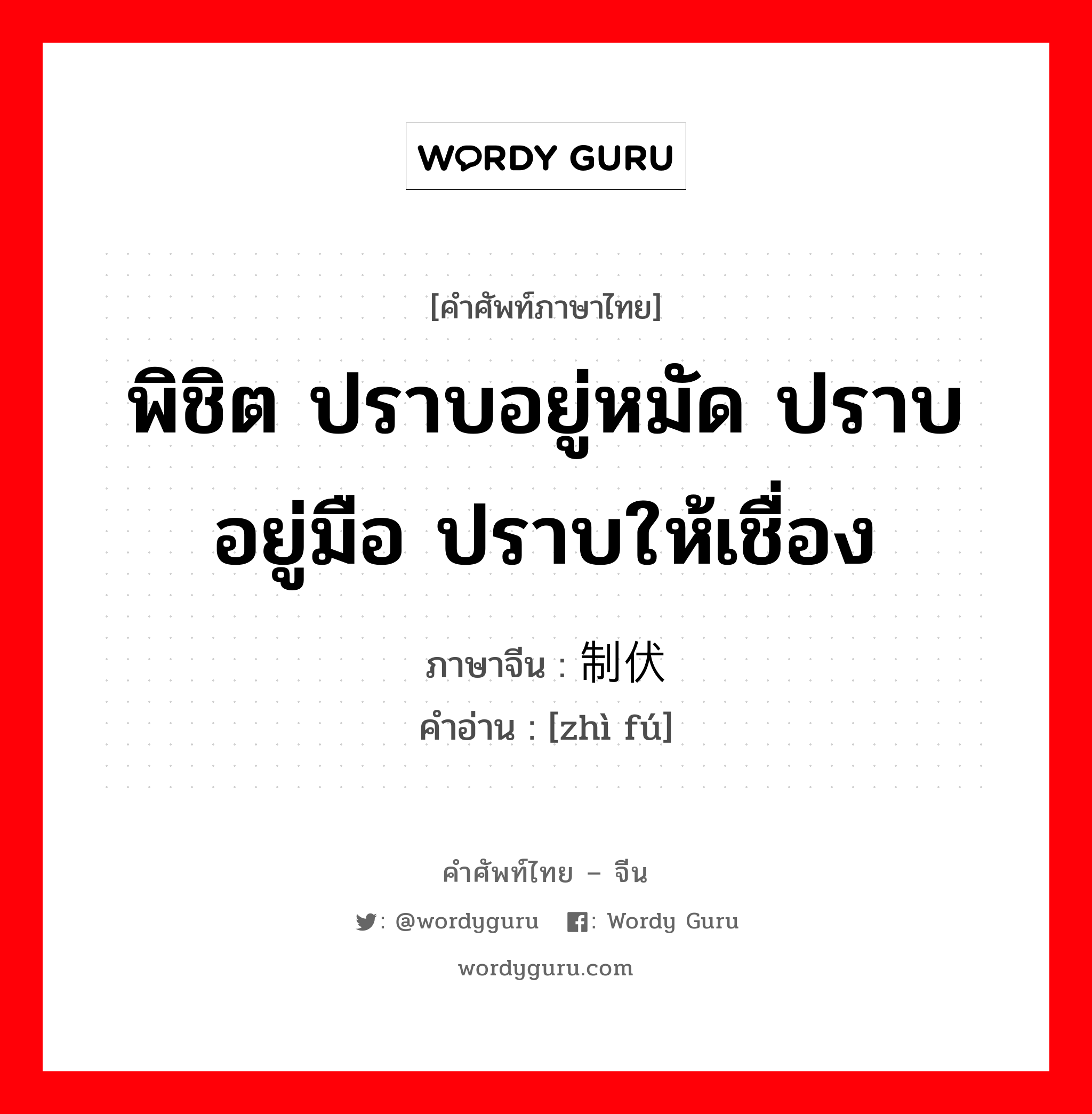 พิชิต ปราบอยู่หมัด ปราบอยู่มือ ปราบให้เชื่อง ภาษาจีนคืออะไร, คำศัพท์ภาษาไทย - จีน พิชิต ปราบอยู่หมัด ปราบอยู่มือ ปราบให้เชื่อง ภาษาจีน 制伏 คำอ่าน [zhì fú]