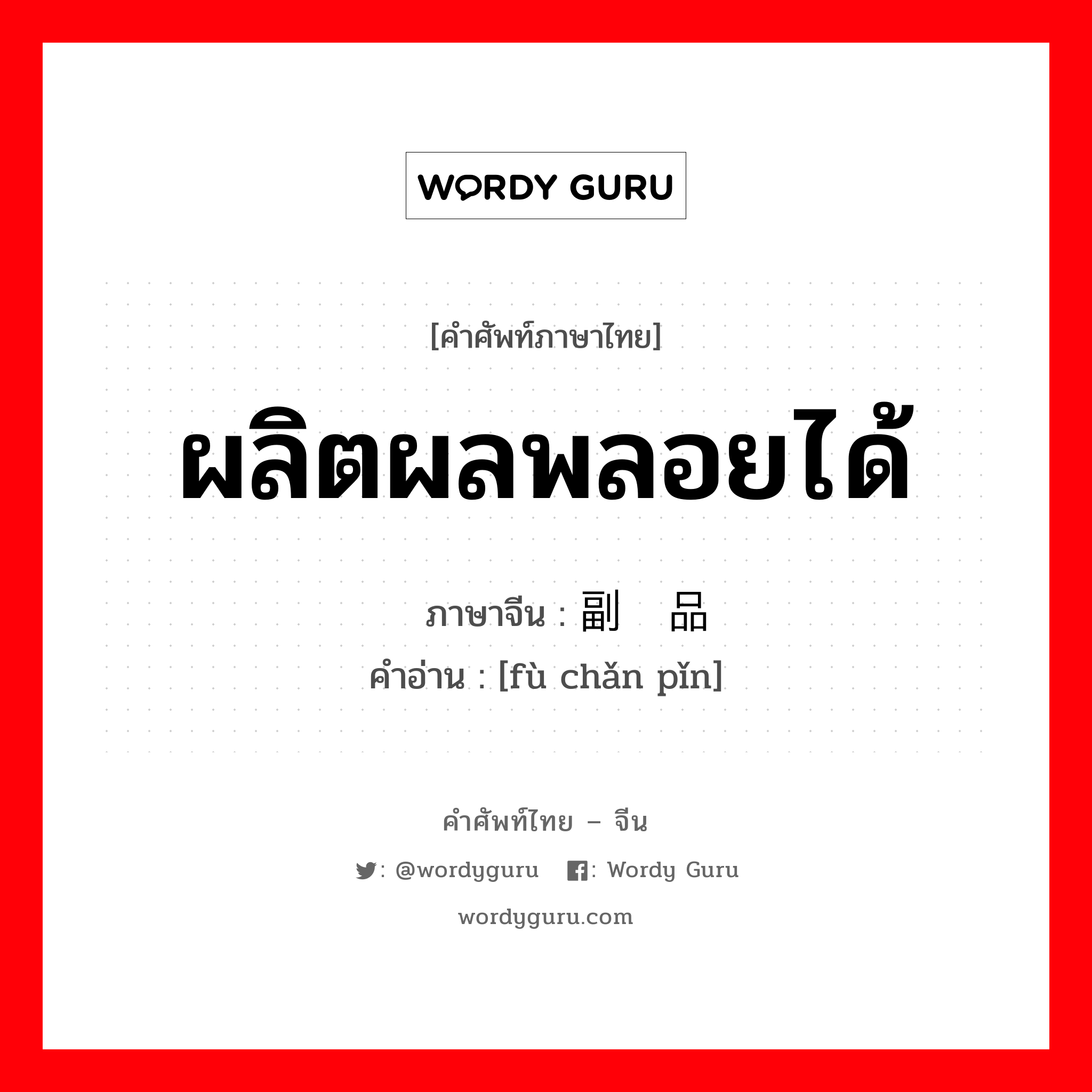 ผลิตผลพลอยได้ ภาษาจีนคืออะไร, คำศัพท์ภาษาไทย - จีน ผลิตผลพลอยได้ ภาษาจีน 副产品 คำอ่าน [fù chǎn pǐn]