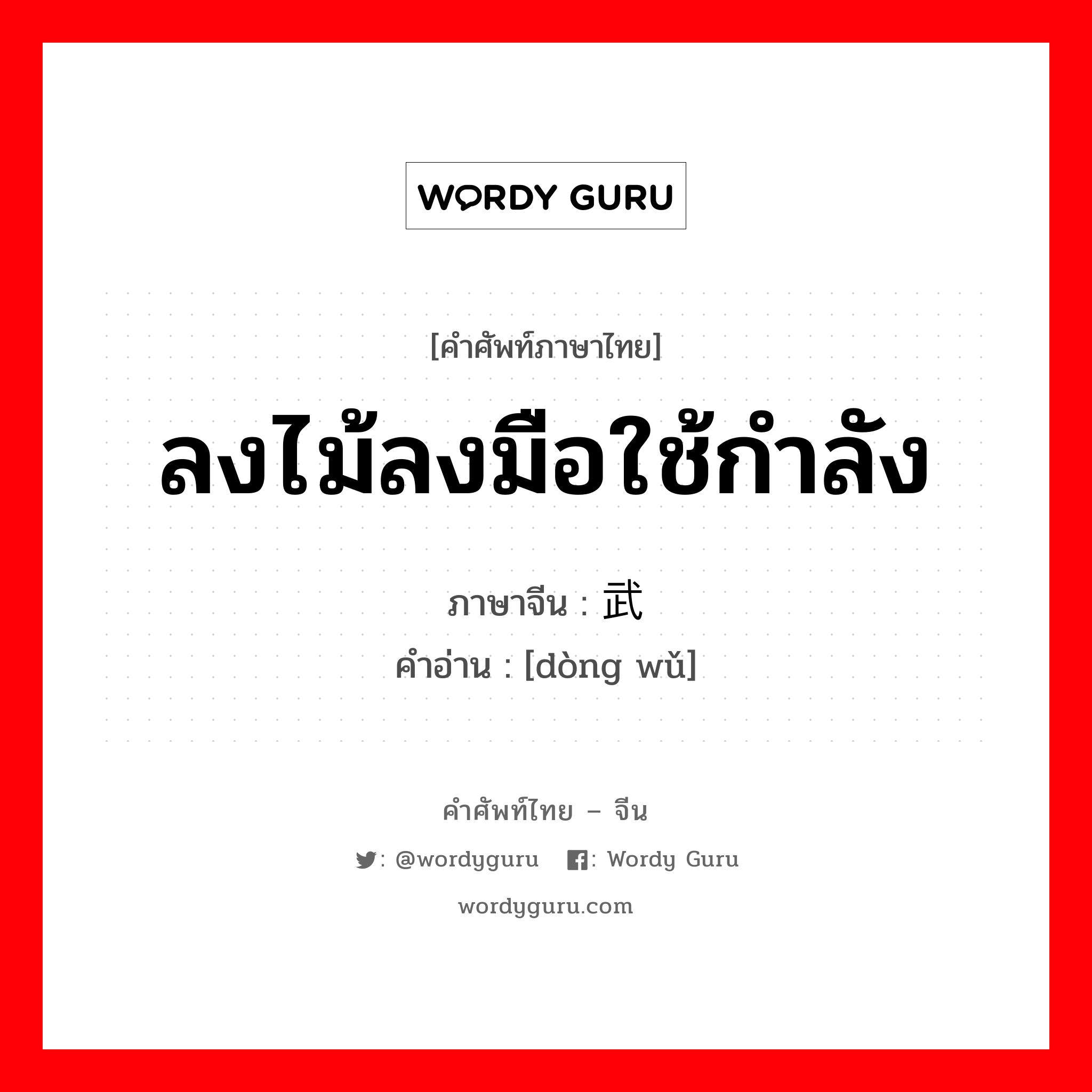 ลงไม้ลงมือใช้กำลัง ภาษาจีนคืออะไร, คำศัพท์ภาษาไทย - จีน ลงไม้ลงมือใช้กำลัง ภาษาจีน 动武 คำอ่าน [dòng wǔ]