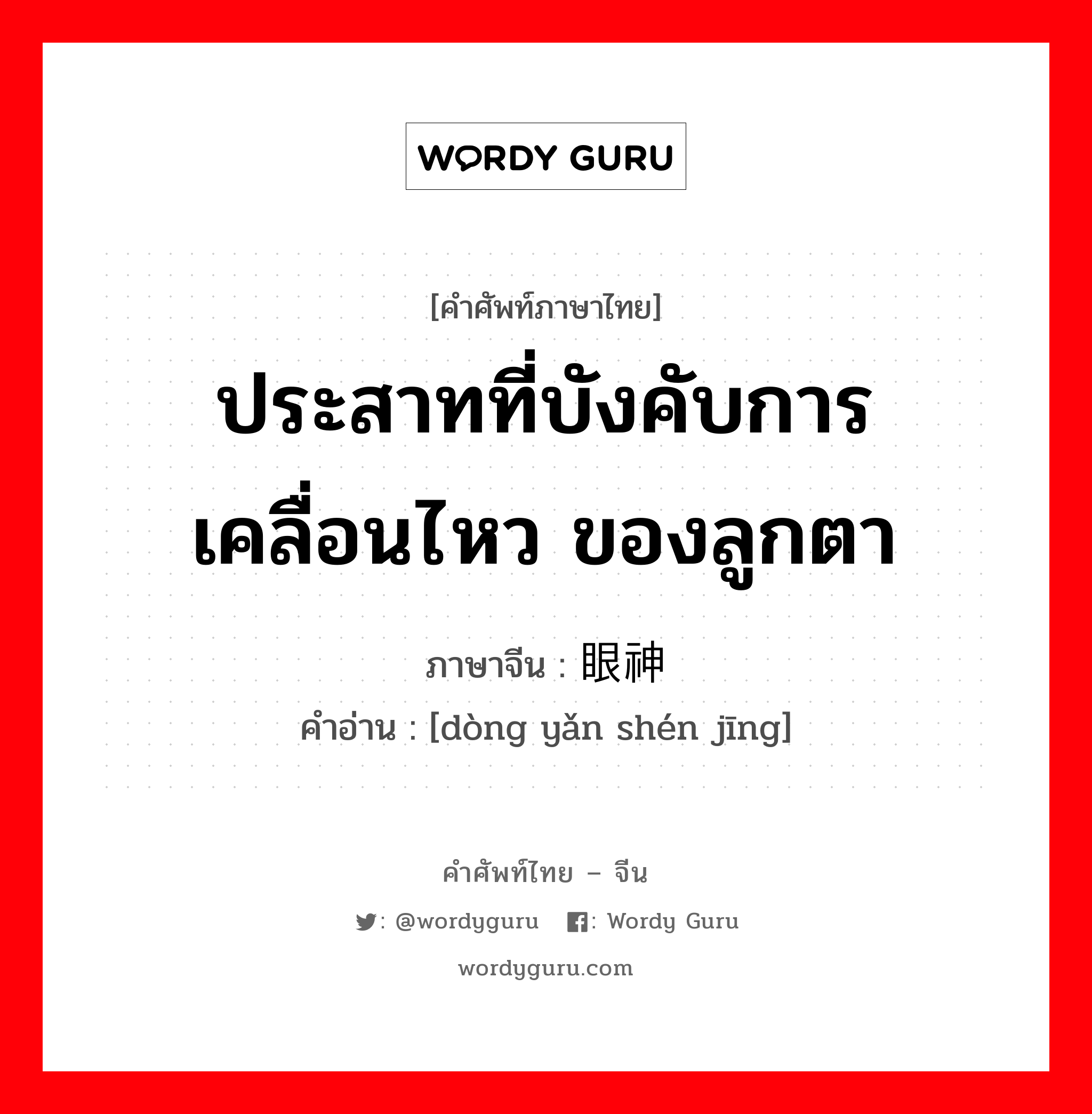 ประสาทที่บังคับการเคลื่อนไหว ของลูกตา ภาษาจีนคืออะไร, คำศัพท์ภาษาไทย - จีน ประสาทที่บังคับการเคลื่อนไหว ของลูกตา ภาษาจีน 动眼神经 คำอ่าน [dòng yǎn shén jīng]