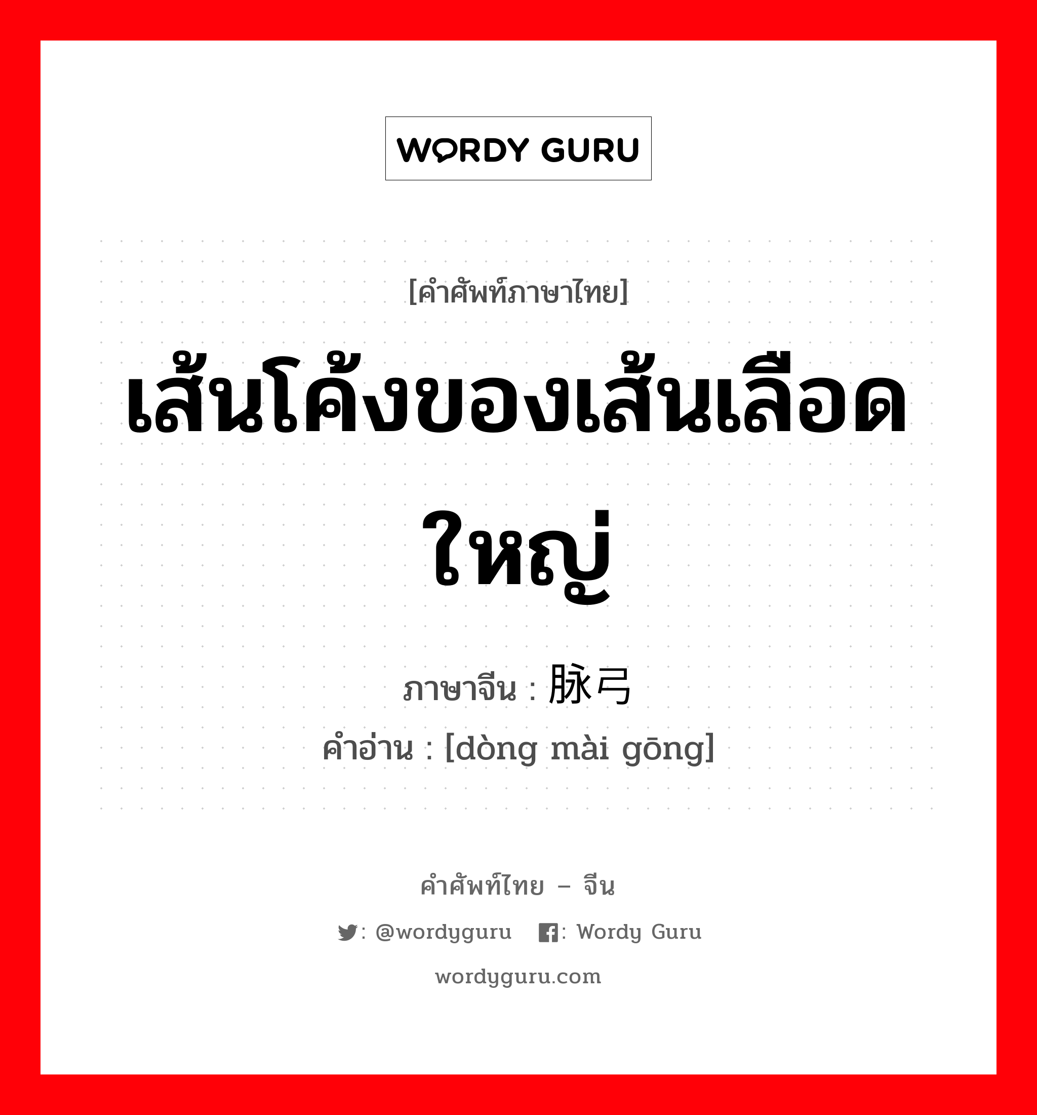 เส้นโค้งของเส้นเลือดใหญ่ ภาษาจีนคืออะไร, คำศัพท์ภาษาไทย - จีน เส้นโค้งของเส้นเลือดใหญ่ ภาษาจีน 动脉弓 คำอ่าน [dòng mài gōng]