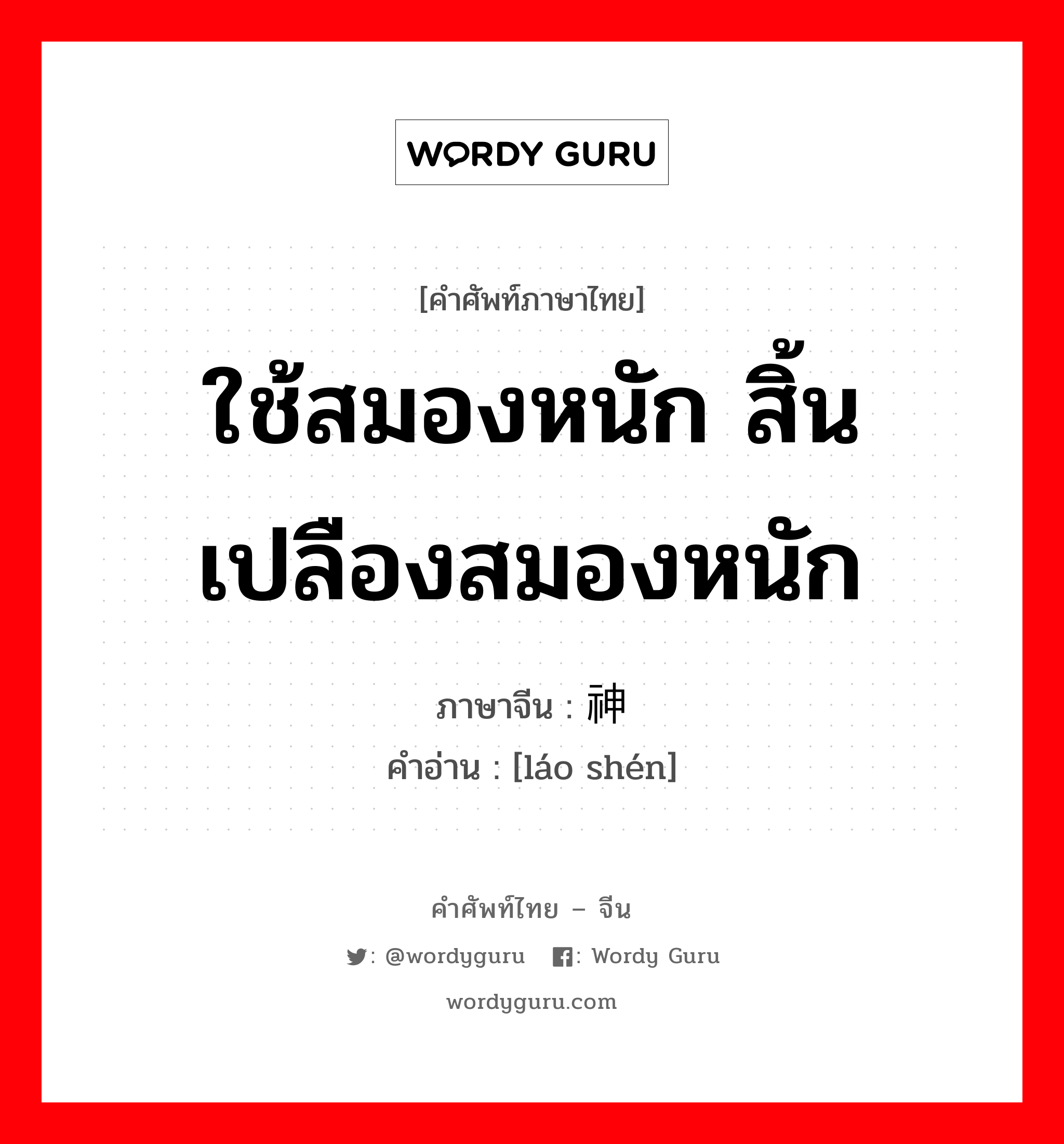 ใช้สมองหนัก สิ้นเปลืองสมองหนัก ภาษาจีนคืออะไร, คำศัพท์ภาษาไทย - จีน ใช้สมองหนัก สิ้นเปลืองสมองหนัก ภาษาจีน 劳神 คำอ่าน [láo shén]