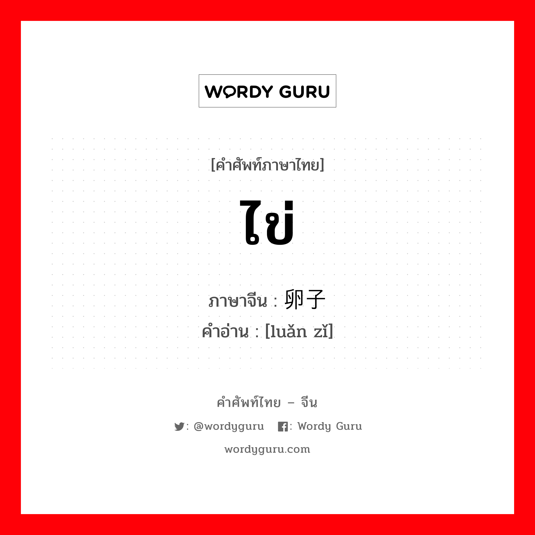 ไข่ ภาษาจีนคืออะไร, คำศัพท์ภาษาไทย - จีน ไข่ ภาษาจีน 卵子 คำอ่าน [luǎn zǐ]